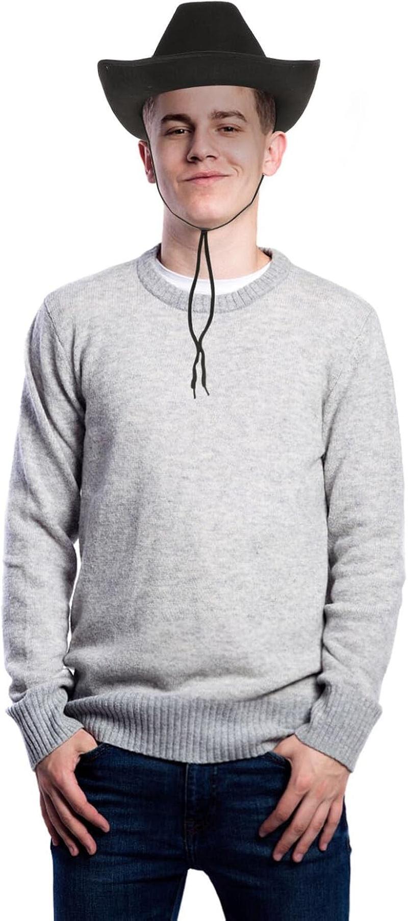 JOINPAYA Western Cowboy Cowgirl Hat with Chin Strap Wide Brim Black Party Festival Hat for Women Country and Western Dress-Up Accessory