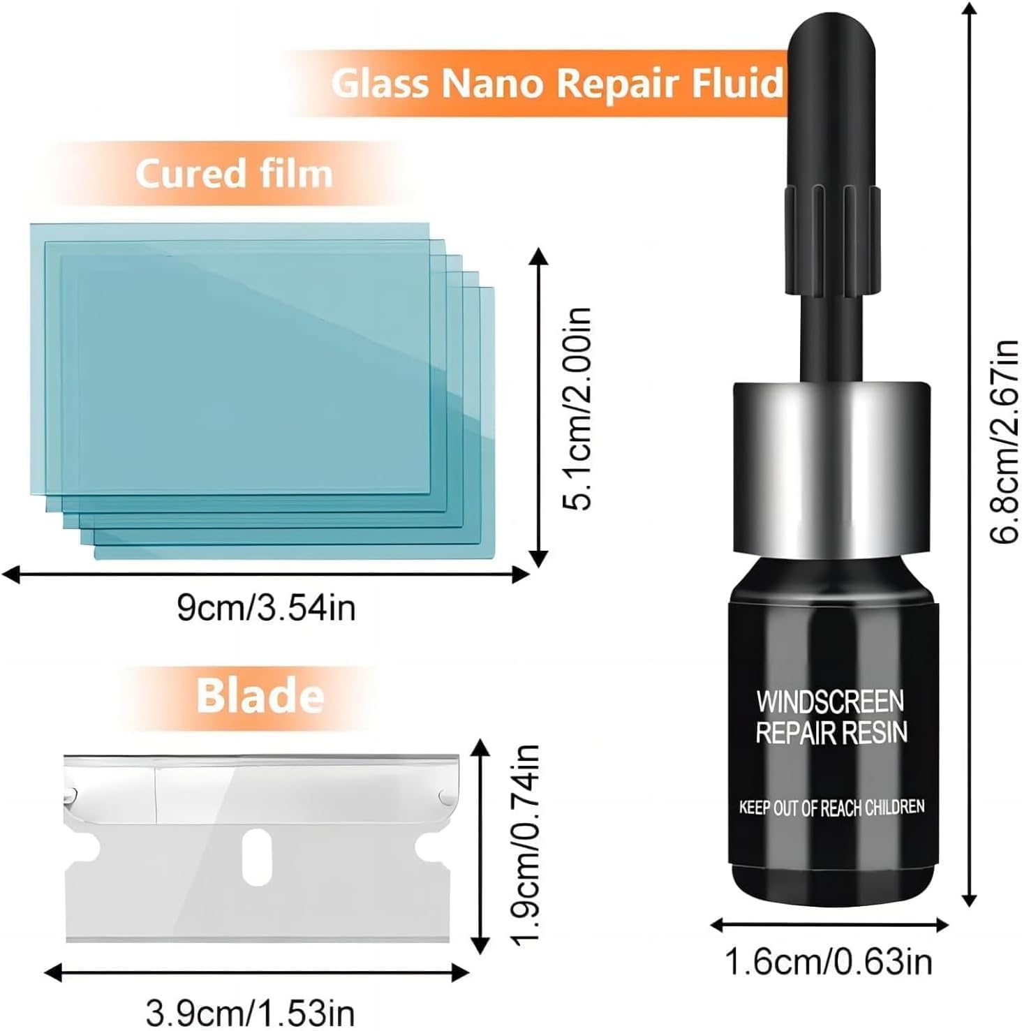 Windshield Crack Repair Kit, Windshield Repair Kit for Chips and Cracks, Glass Repair Fluid with 2 Bottles of Resin, Glass Repair Kit Windshield for Fixing Chips, Cracks, Bulls-Eye and Star-Shape Cack image number 6