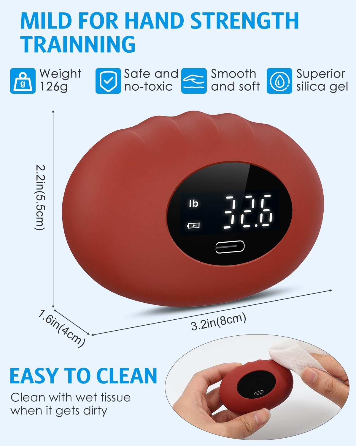 AMIR Hand Grip Strength Tester Trainer, Rechargeable Electronic Hand Dynamometer up to 395 Lbs Forearm - Gripper - Finger Grip Strengthener Exerciser, Stress Balls for Sport Home School Use image number 2