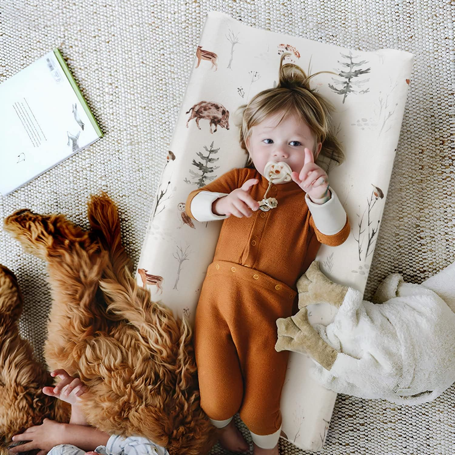 GRSSDER Stretch Ultra Soft Jersey Knit Changing Pad Cover Set 2 Pack, Change Table Pad Covers Fit 32"/34" X 16" Pads Safe and Snug, Pretty Pattern for Boys and Girls, Jungle Animals image number 3