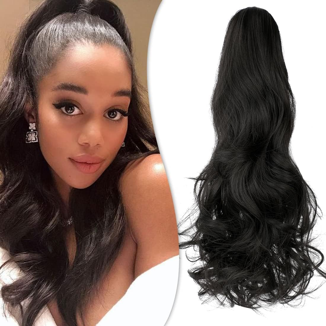 Claw Clip Ponytail Extension 18" Clip in Wavy Ponytail Hair Extensions Long Pony Tails for Women Extensions Light Chestnut Brown Wave Hairpiece(Light Brown)