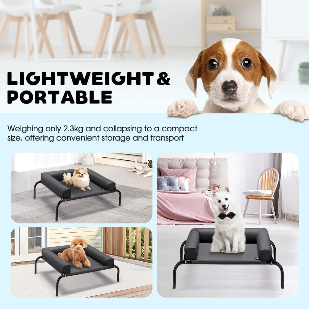 Elevated Cooling Dog Bed with Cushions, Raised Pet Cot for Small Medium Dogs, Portable & Machine-Washable, Non-Slip Rubber Feet, Indoor & Outdoor Use, Black, Medium(88X64X20Cm) image number 3