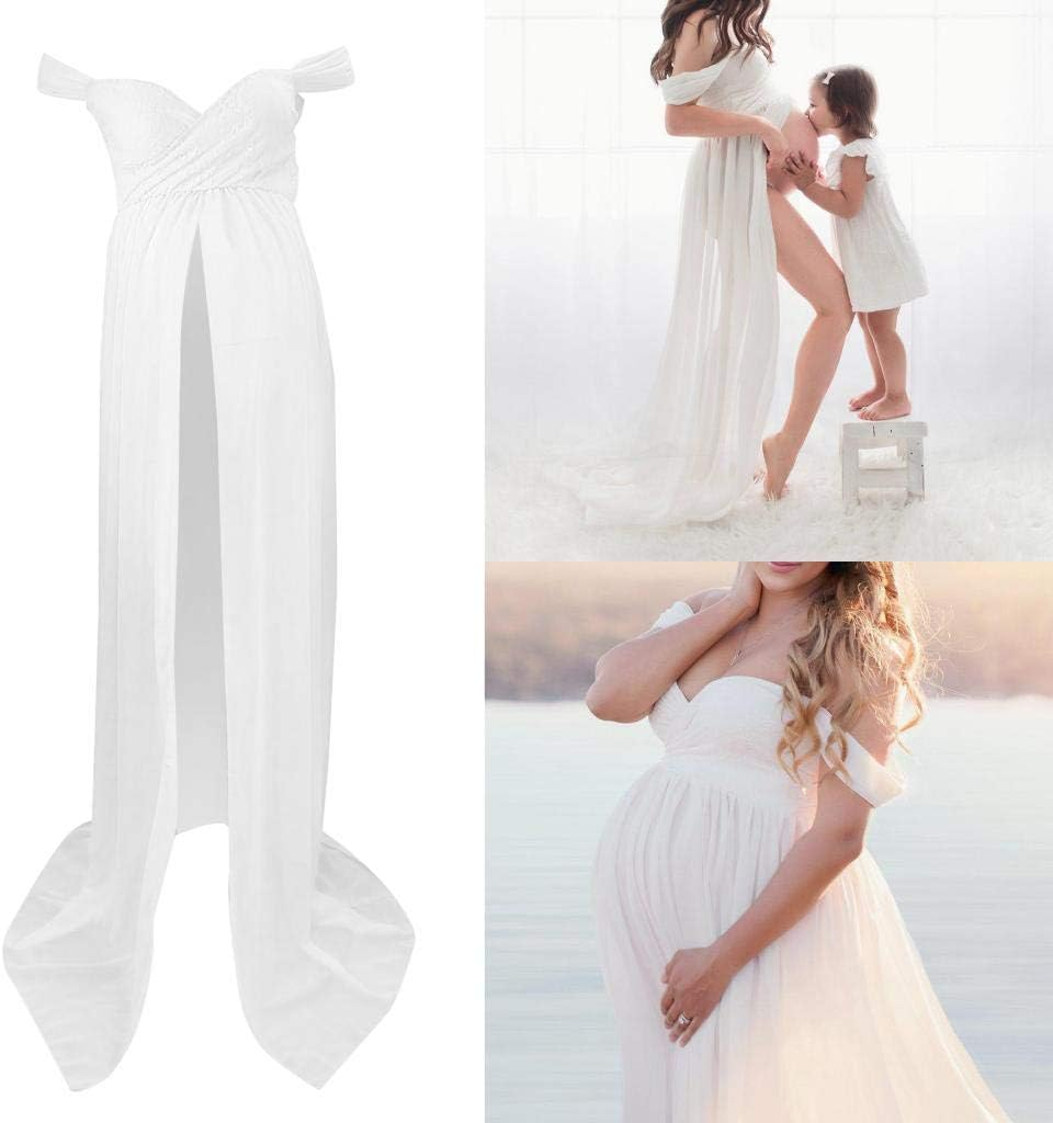Harayaa Maternity Dress Gown, Women Photography Props Split Front Off, as Described