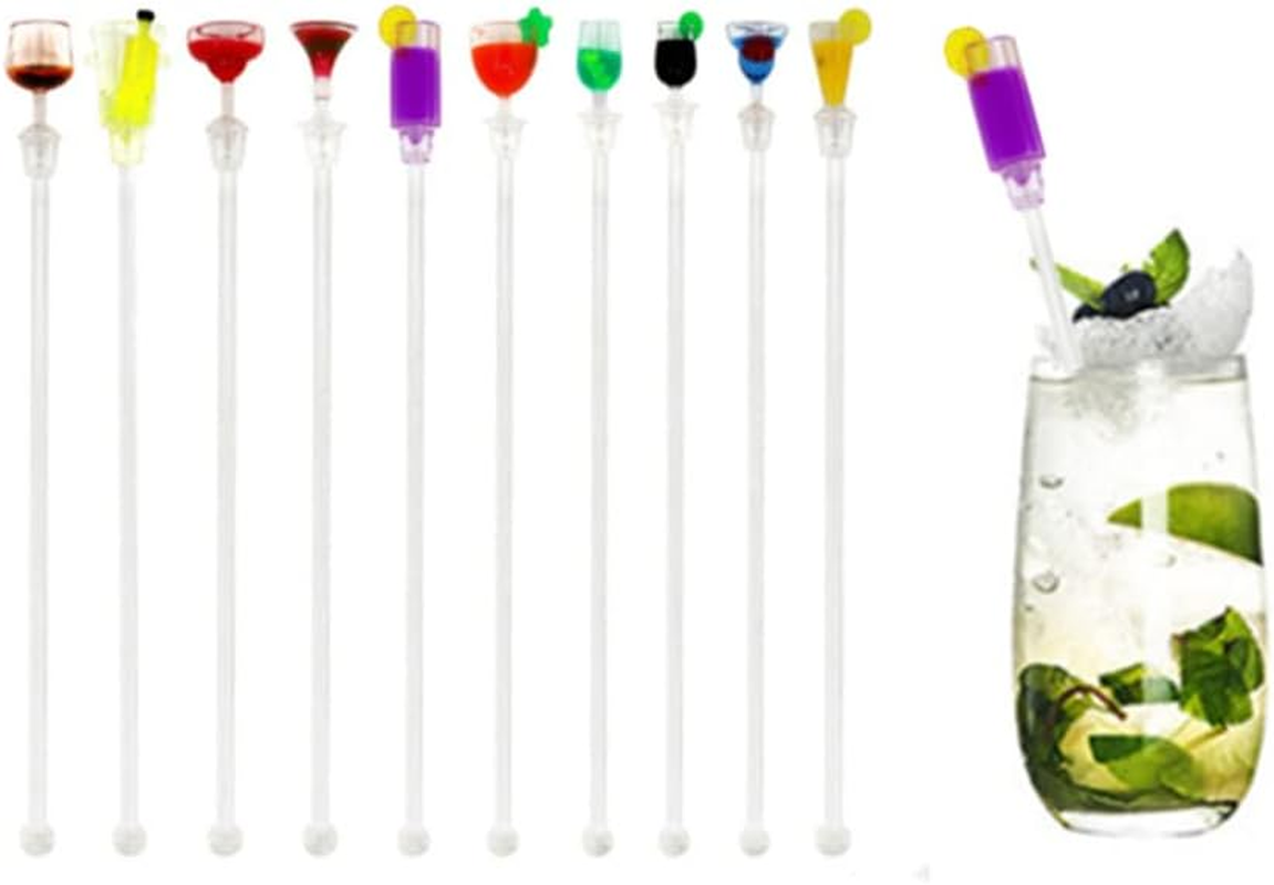10 Pcs Cocktail Mixing Spoon,23 Cm Swizzle Sticks Colorful Clear Beverage Stirrers Drink Stirrer Cocktail Stirrer Clear Shafts Cocktail Drink Stirrers for Bars Cafes Restaurants Home Use