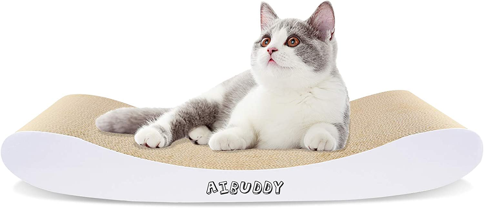 Aibuddy Cat Scratcher, Curve Scratching Pad Reversible Cardboard Lounge Bed with Organic Catnip [ 44X 25X 7Cm, Superior Cardboard & Construction] image number 4