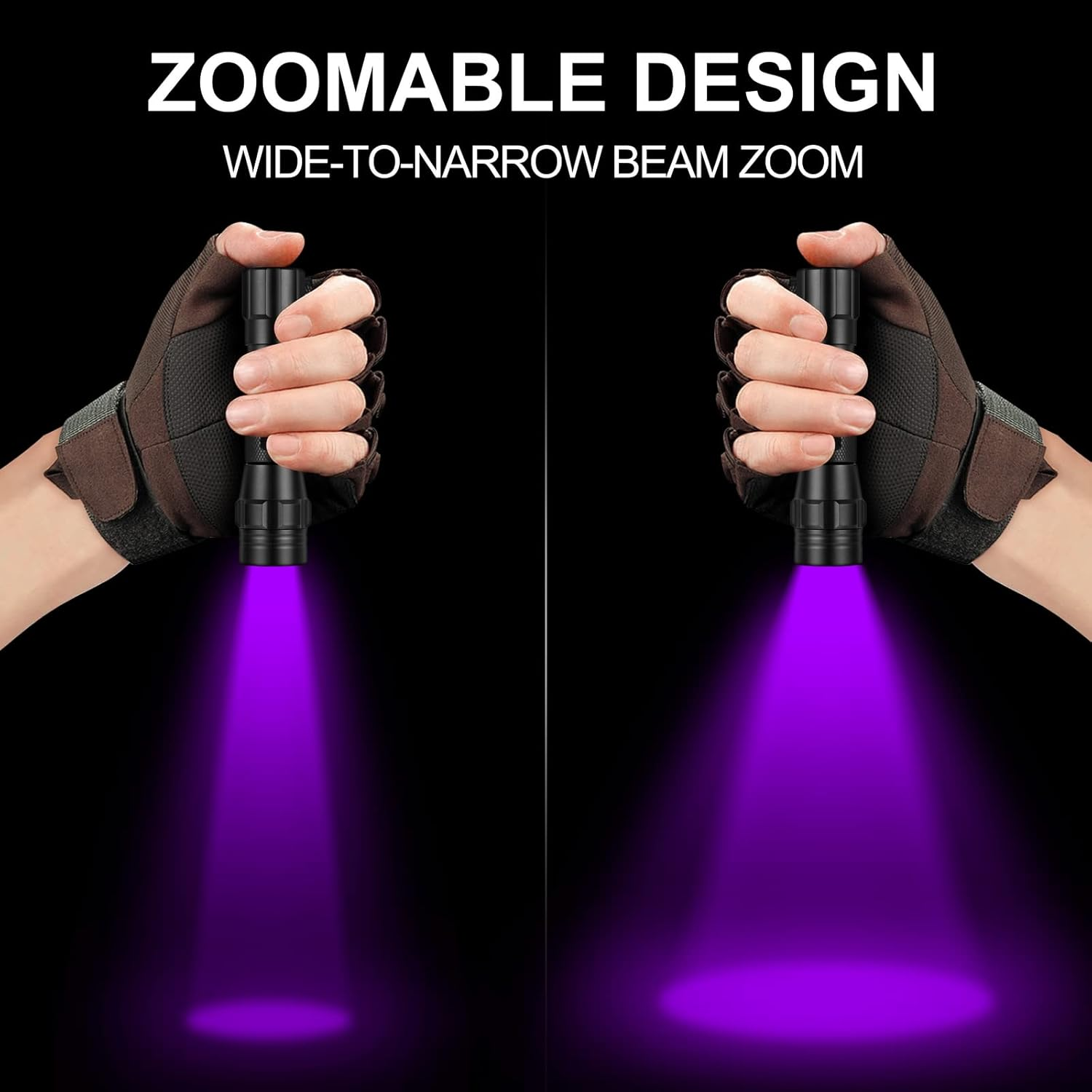 Ultrafire WF-508UV UV Torch 395-405Nm Black Light Zoomable Ultraviolet LED Torch with Holster, 3.7 V 2600 Mah Rechargeable Battery and Charger