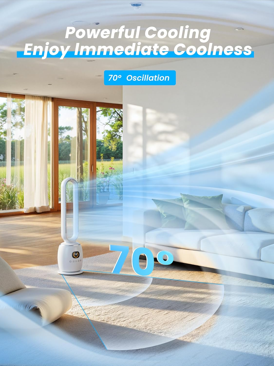 STORMHERO Tower Fan Bladeless - Quiet Tower Fans for Rooms with Remote, Oscillating Bladeless Fan 3 Modes, 3 Speeds, 12H Timer Pedestal Fans, Standing Floor Fan for Home, Bedroom, Baby Room, Office - White image number 7