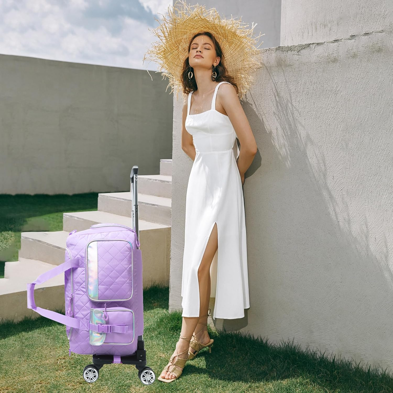 Rolling Duffle Bag with Wheels Women Travel Bag with Wheels Weekender Bags for Women with Toiletry Bag, Purple