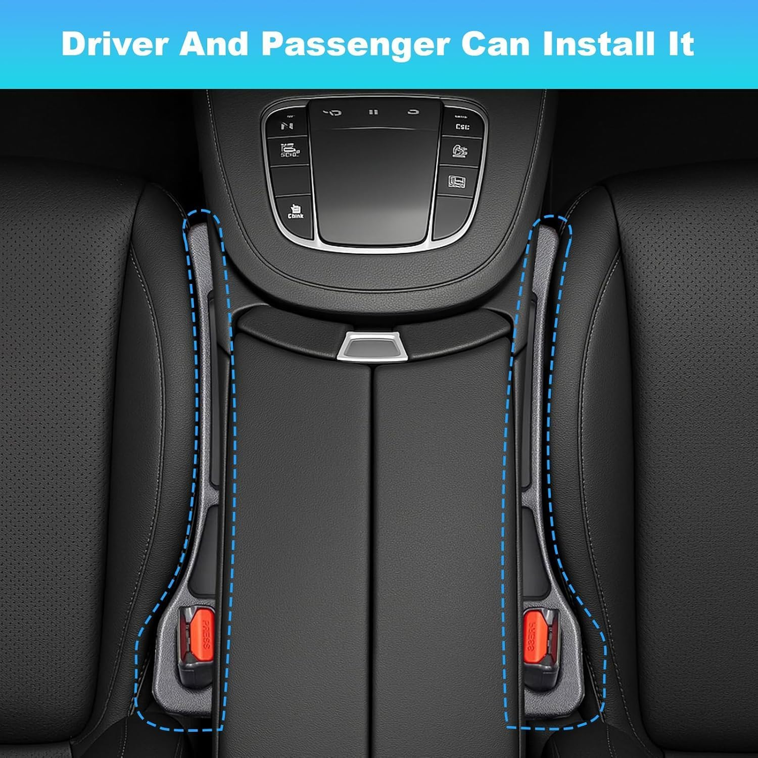 2 Pack Car Seat Gap Filler, No Drop Seat Protector with Storage Organizer and Hook Premium Soft Foam Padding for Side Gap Protection Universal Fit for All Cars (Black) image number 6