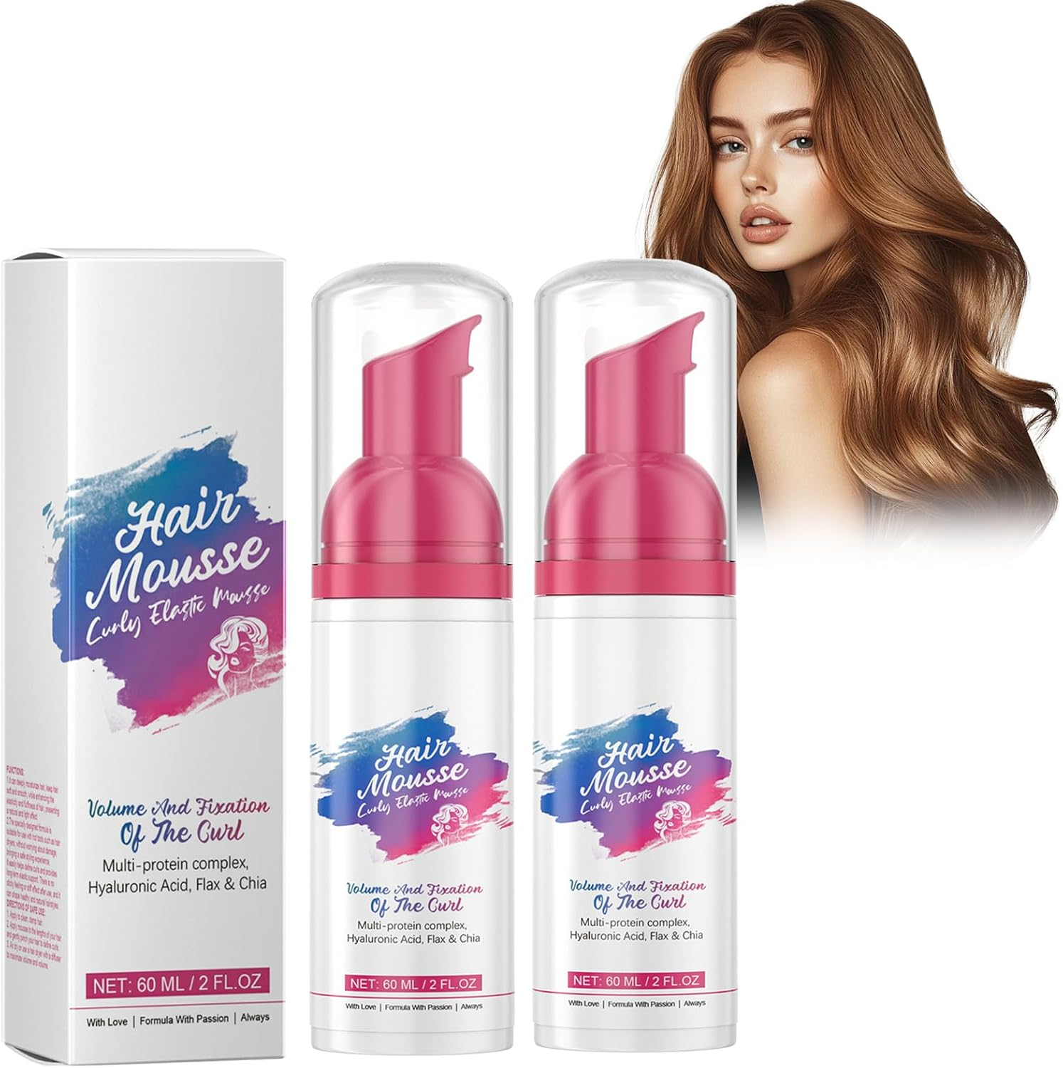 Pack of 2 Curly Curling Cream, Nourishing Gel Cream, Light Styling Balm for Curly Hair, Moisturising, Fluffy Elasticity, Strengthens Hair, Prevents Frizz, for Perfected Curls image number 1