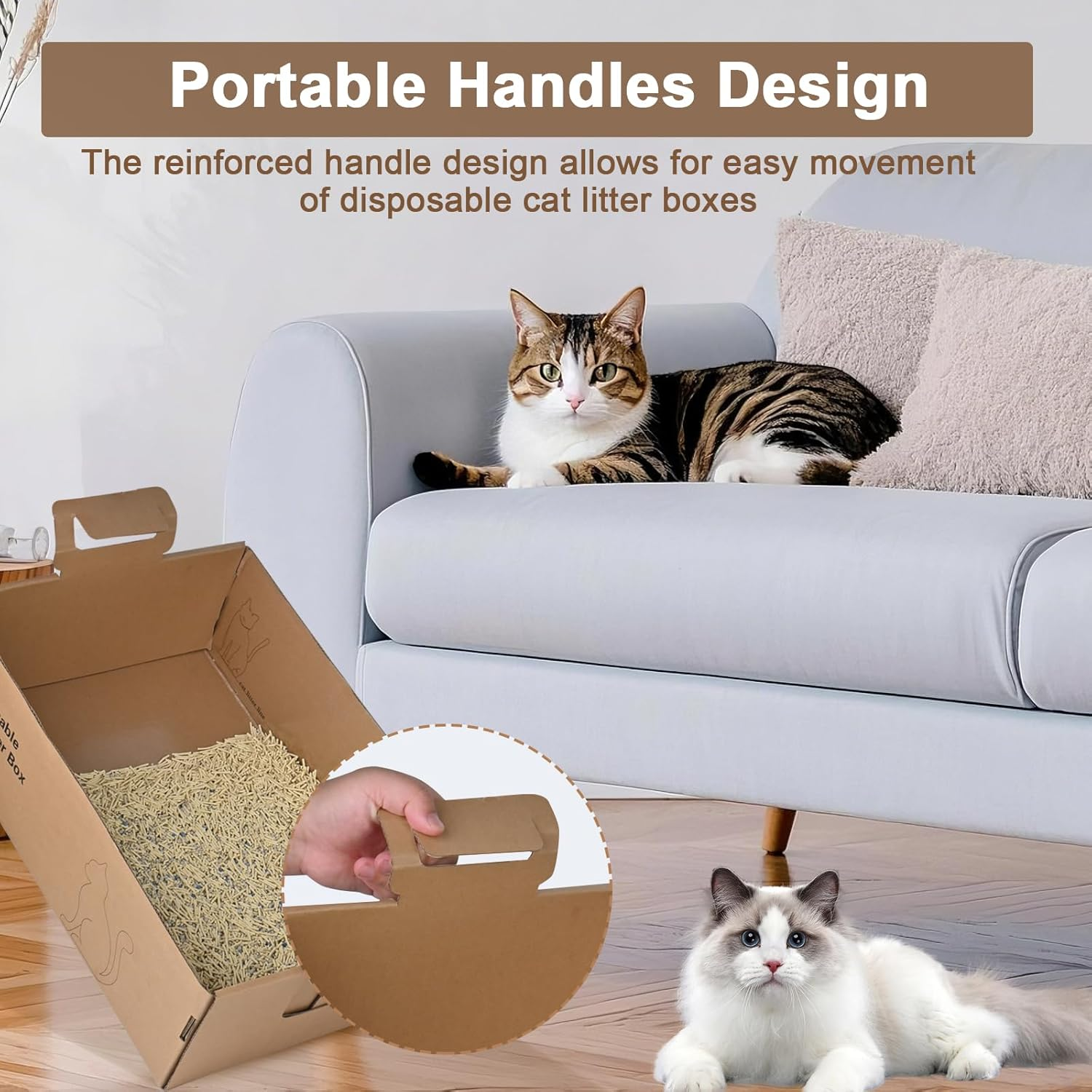 2 Pack Disposable Litter Boxes for Cats, 17.4" X 12.3" X5.4" Large Cardboard Cat Litter Box, Extra Thick Portable Travel Litter Box for Cats, Foldable, Waterproof, Leak Resistant (L, Count, 2)
