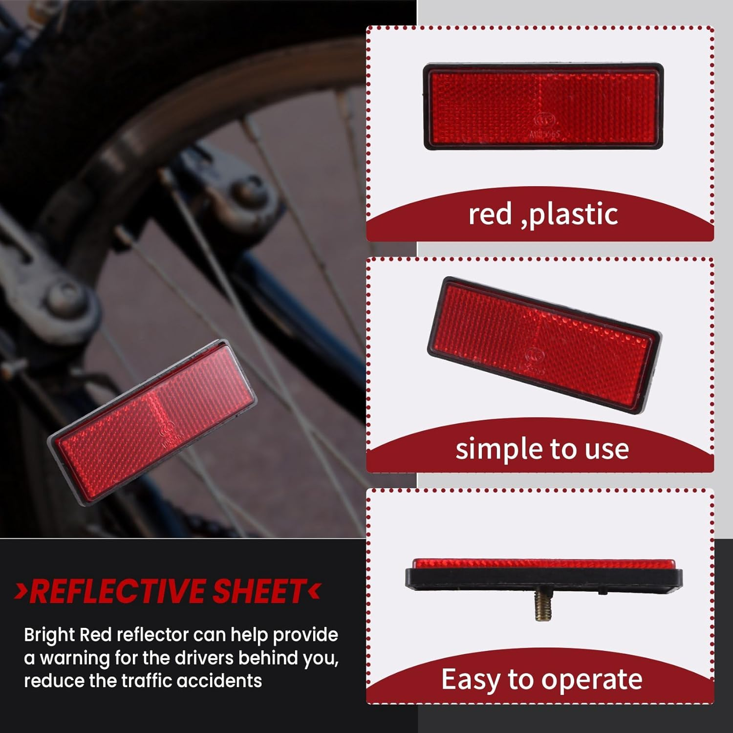 Rectangle Red Reflectors Universal for Motorcycles ATV Bikes Dirt Bikes image number 3