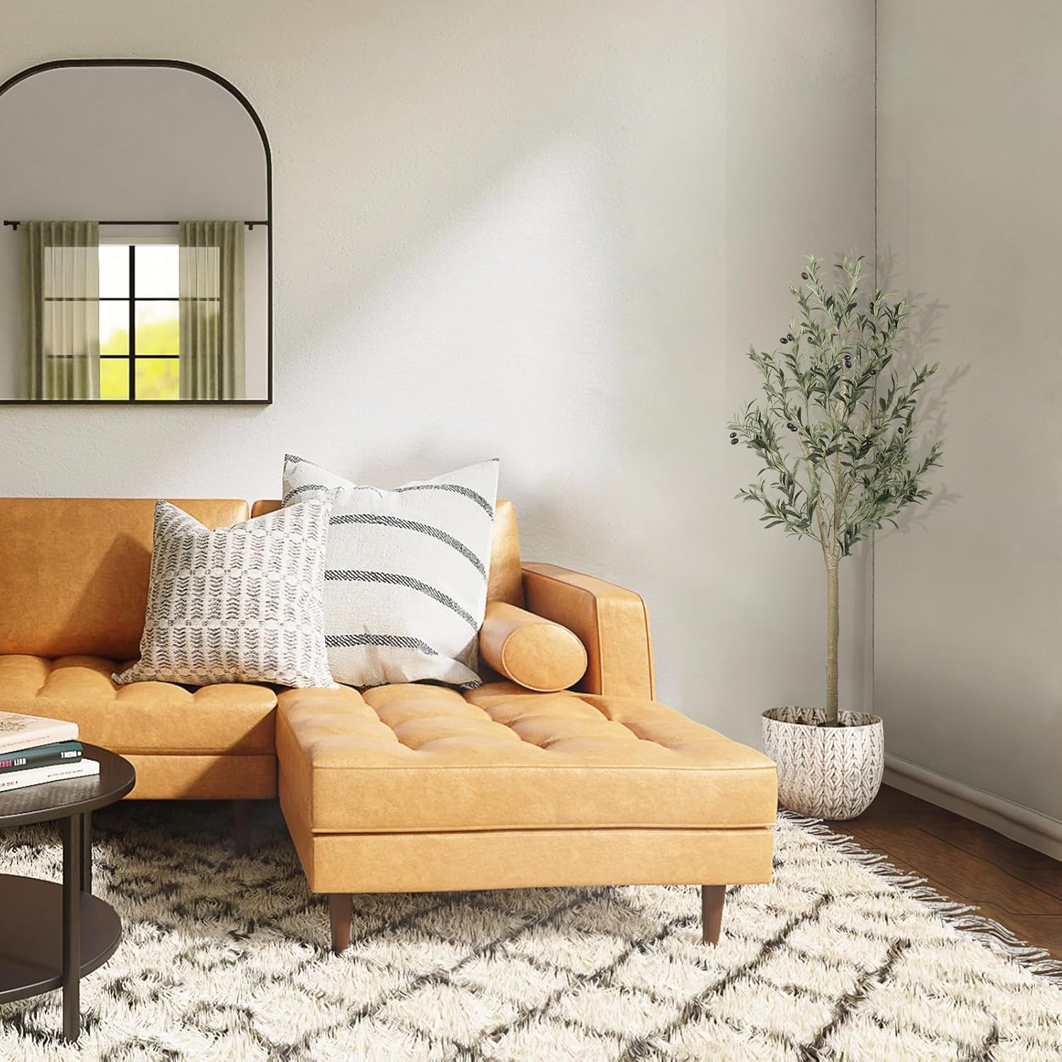 LYERSE 5Ft(60") Olive Tree Artificial Indoor, Fake Potted Olive Tree with Planter Large Faux Olive Branches and Fruits Artificial Tree for Home Office Decor image number 4