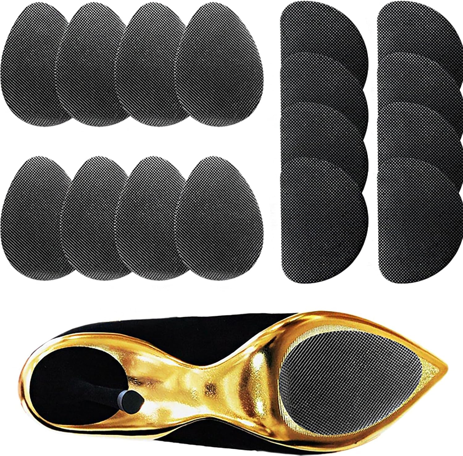 YUESUO Non-Skid Shoe Pads Self Adhesive anti Slip Shoes Grips on Bottom of Shoes Noise Reduction Shoes Cushion Rubber Sole Protector Stickers (Black-16Pcs) image number 2
