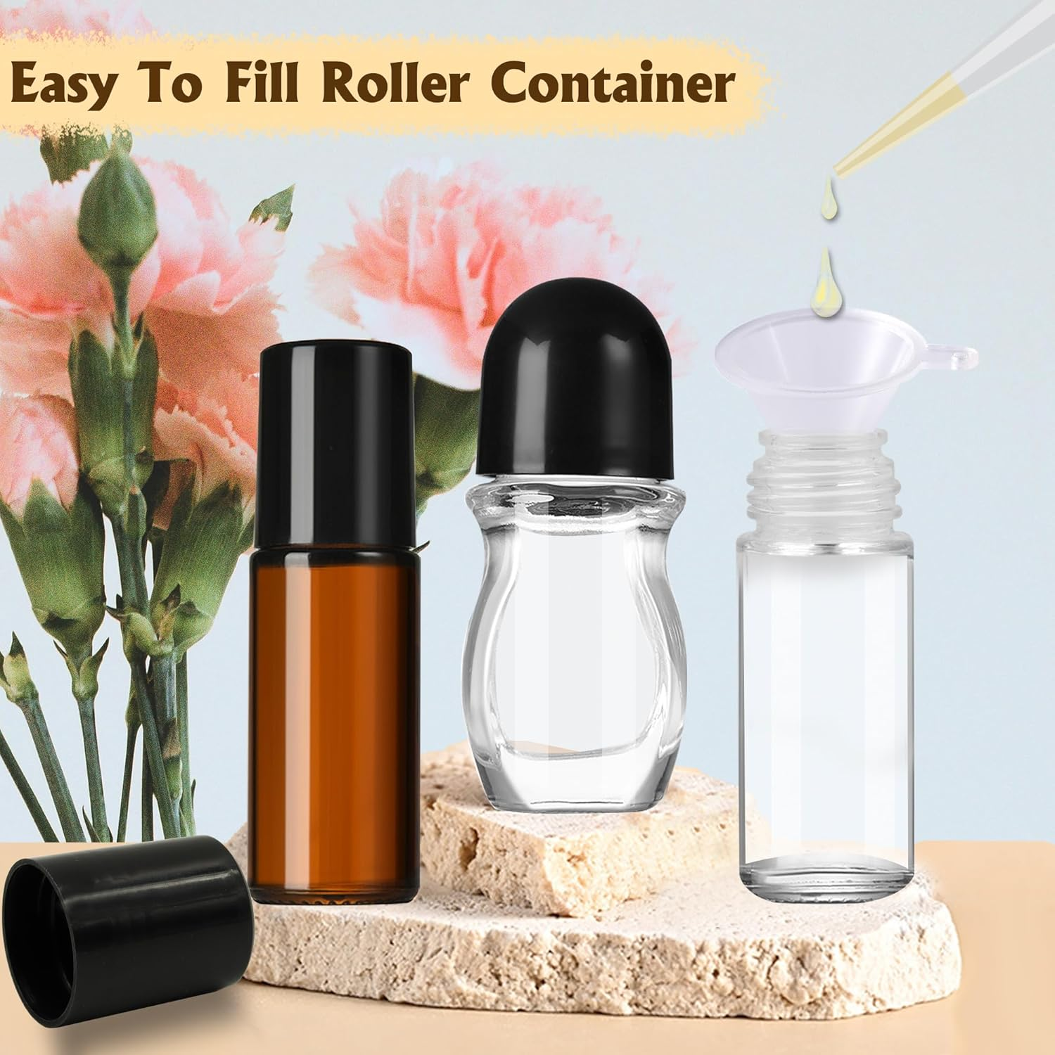 3 Pcs Glass Roller Bottles for Essential Oils, 30Ml Empty Rollerball Bottles with 1 Mini Funnel, Clear Refillable Roller Ball Container, Perfume Roll on Bottles (3 Pcs) image number 3