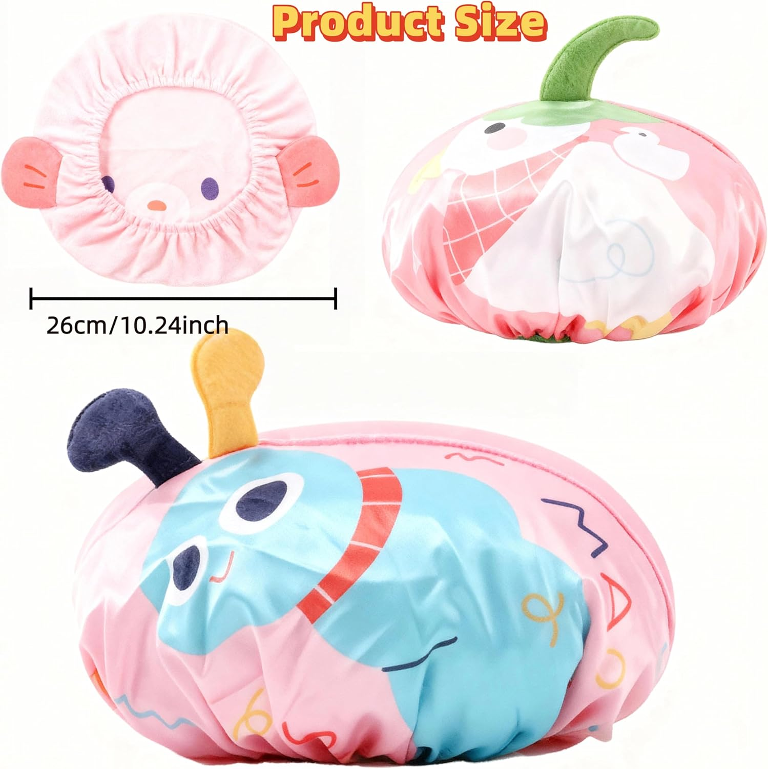 3PCS Kids Shower Cap, Funny Cute Cartoon Bath Hat, Girls Shower Cap for Kids Reusable Waterproof Adjustable Cap Design with Pufferfish, Bug, Duck Cute Hair Cover Hat image number 4