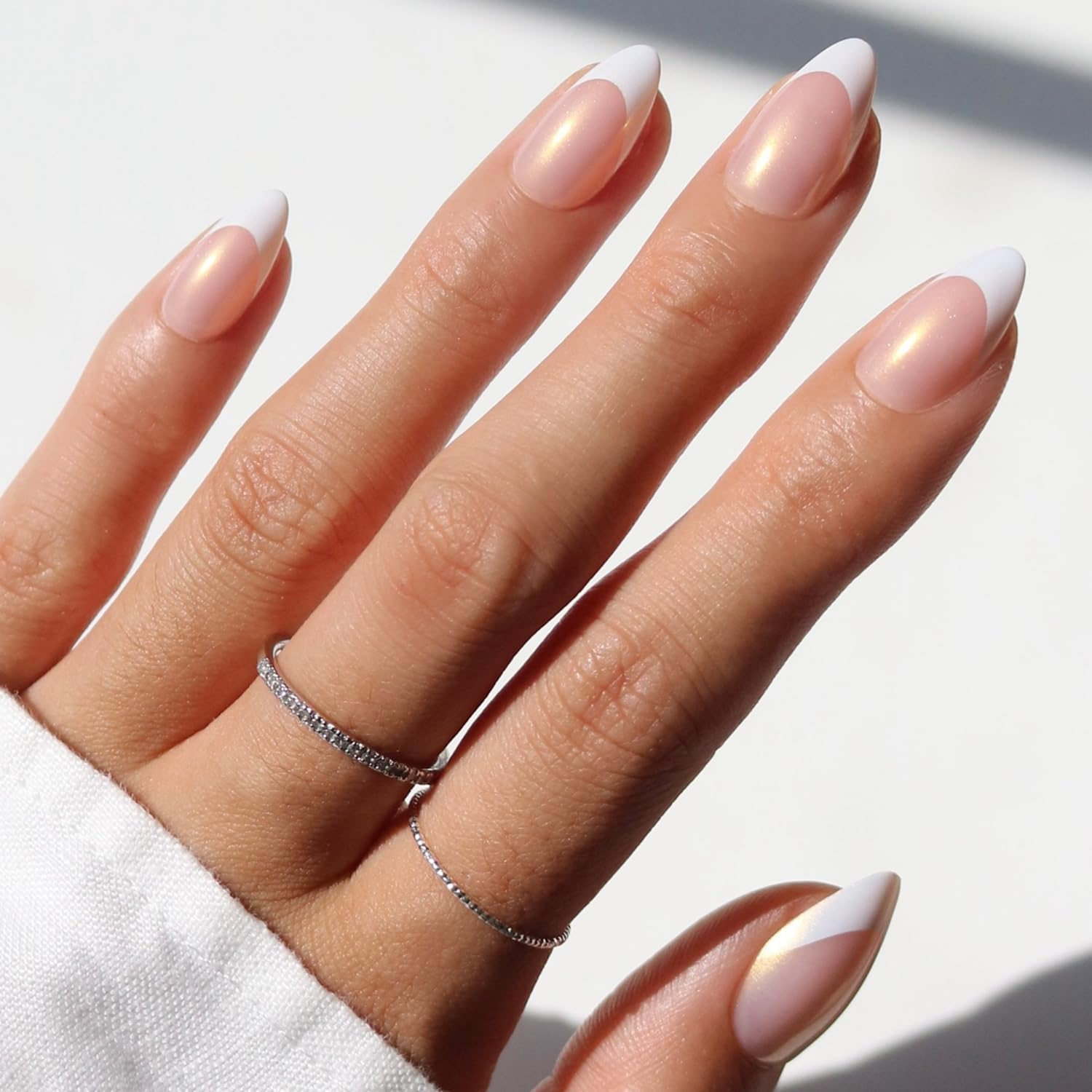 Glamnetic GLAMZILLA - I AM a RICH MAN? | Short Nude Almond False Nails with Gold Foil, Reusable | 15 Sizes - 30 Nail Kit with Glue