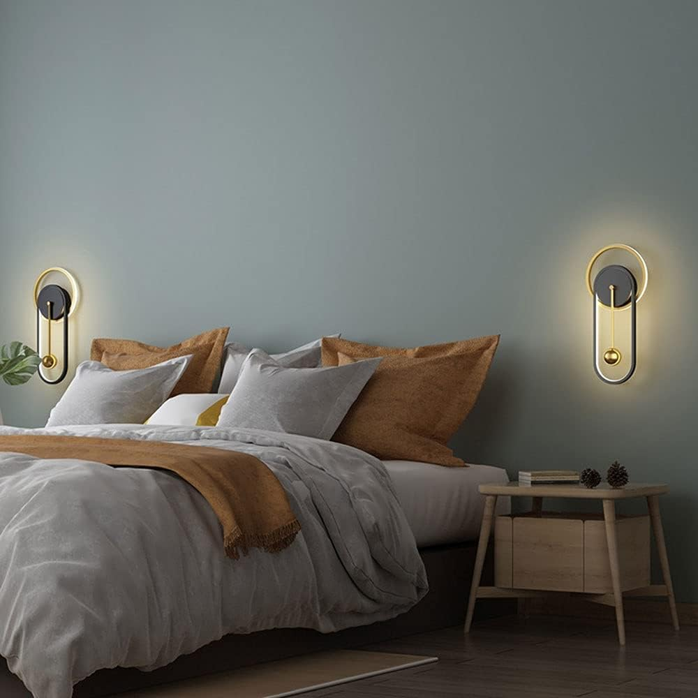 LED Black Wall Lamp Gold Metal Wall Light, 25W Wall Sconces Bedroom Bedside Wall Lighting Fixture, Indoor Clock Shape Wall Mounted Lamps for Living Room Hallway Stairs (Color : 3 Color Mode) XXZ image number 2