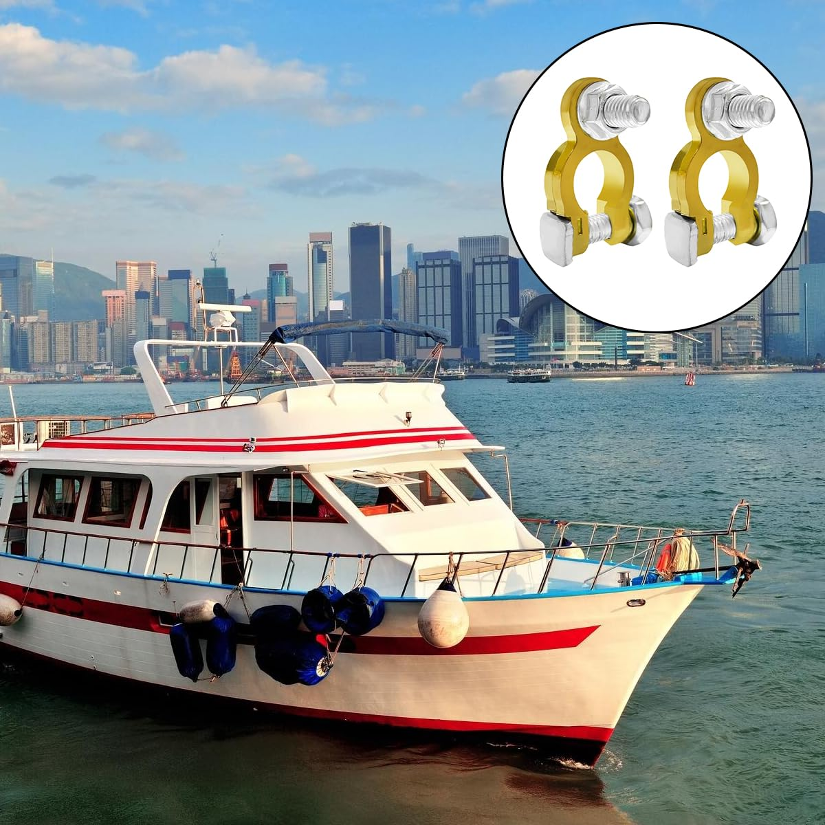 BEZANU Brass Battery Terminals Connectors Clamps, 2 PCS Positive and Negative Battery Clamps for Marine, Car, Boat, Rv, Vehicles (12/24V) image number 2