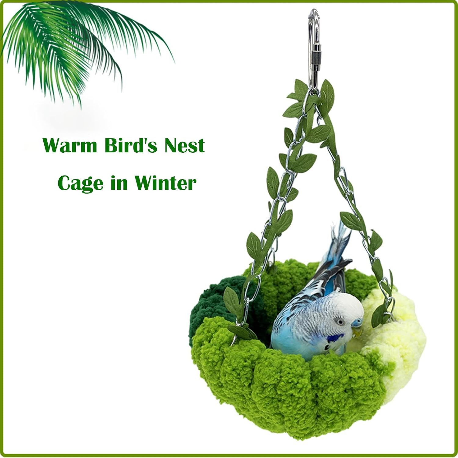 Green Plush Bird Hammock，Warm Nest，Parrot Bed Bird House，Long Tailed Parrots Breed Bird Cage Suitable for Birds, Sparrows, Hamsters, and Small Pets（32 * 17 * 2.5 Cm） image number 4
