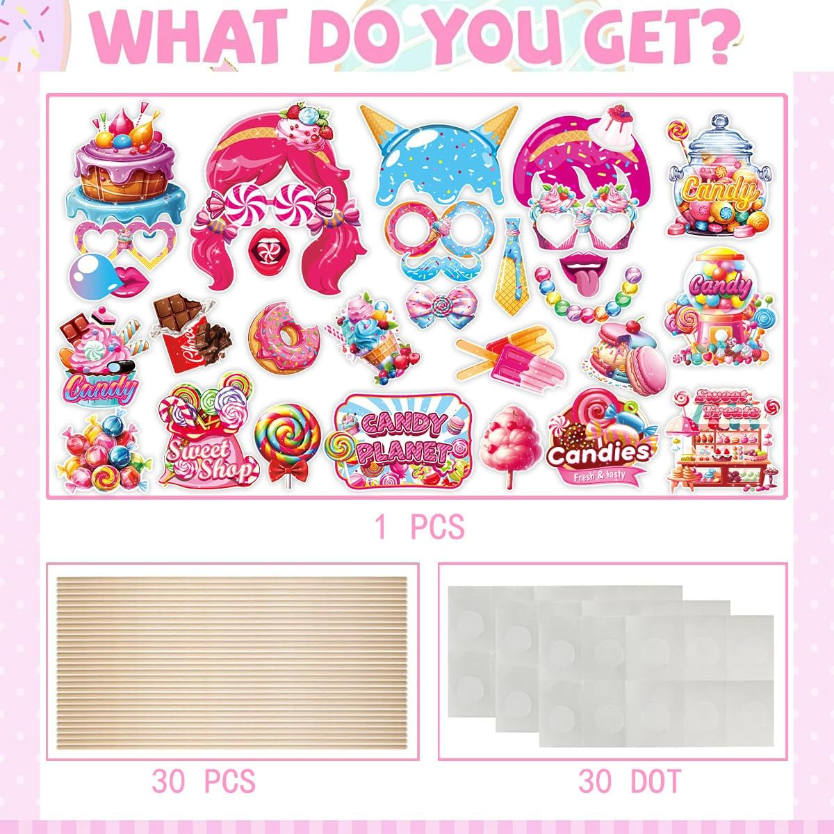 Buziba 30Pcs Candy Photo Booth Props Candyland Lollipop Party Decorations Selfie Props for Candy Theme Birthday Party Thanksgiving Christmas Supplies image number 3