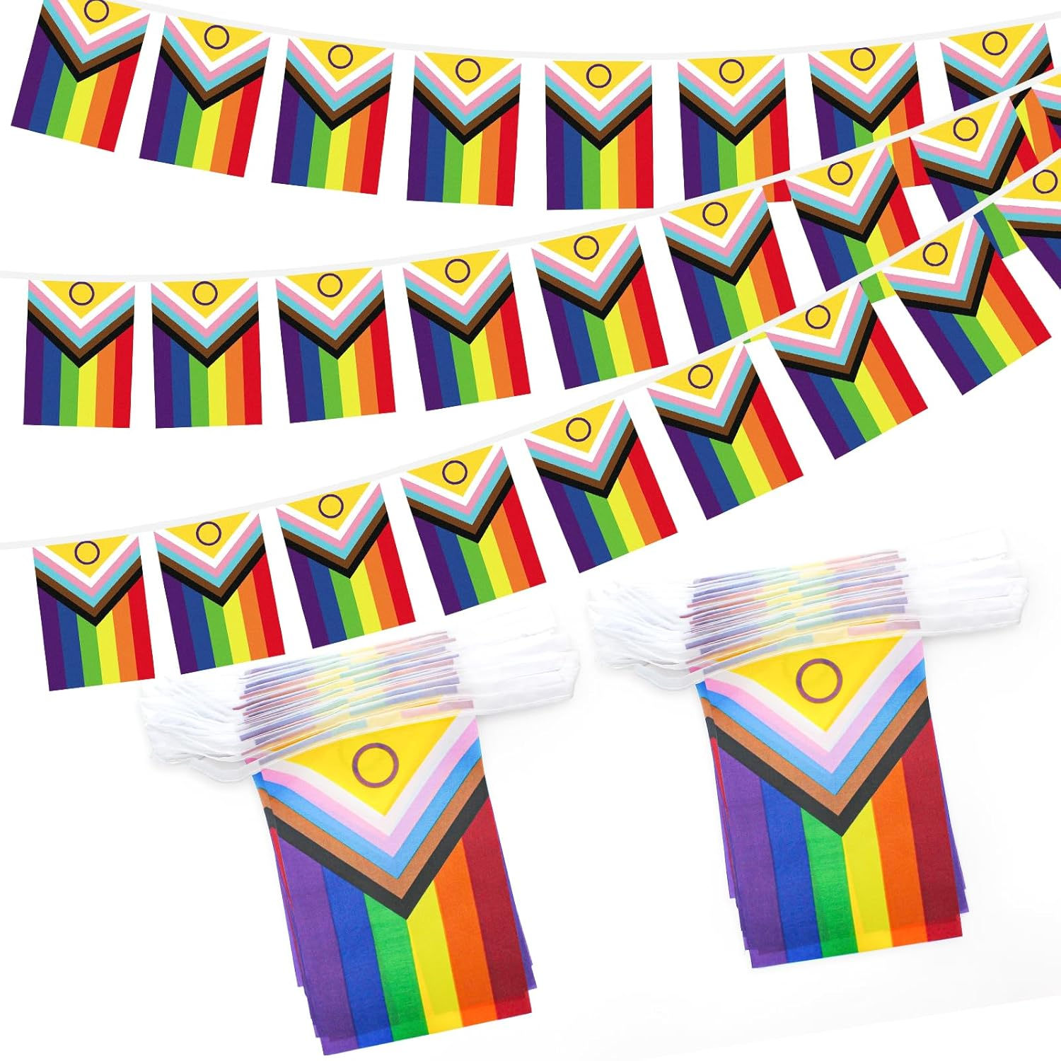 38Pcs/50Feet Progress Pride Flags Banner, LGBTQ Pride Rainbow Bunting with String for Garden Bar, Pride Banner Decorations for Outdoor Indoor Party Decoration Celebrating Month Events