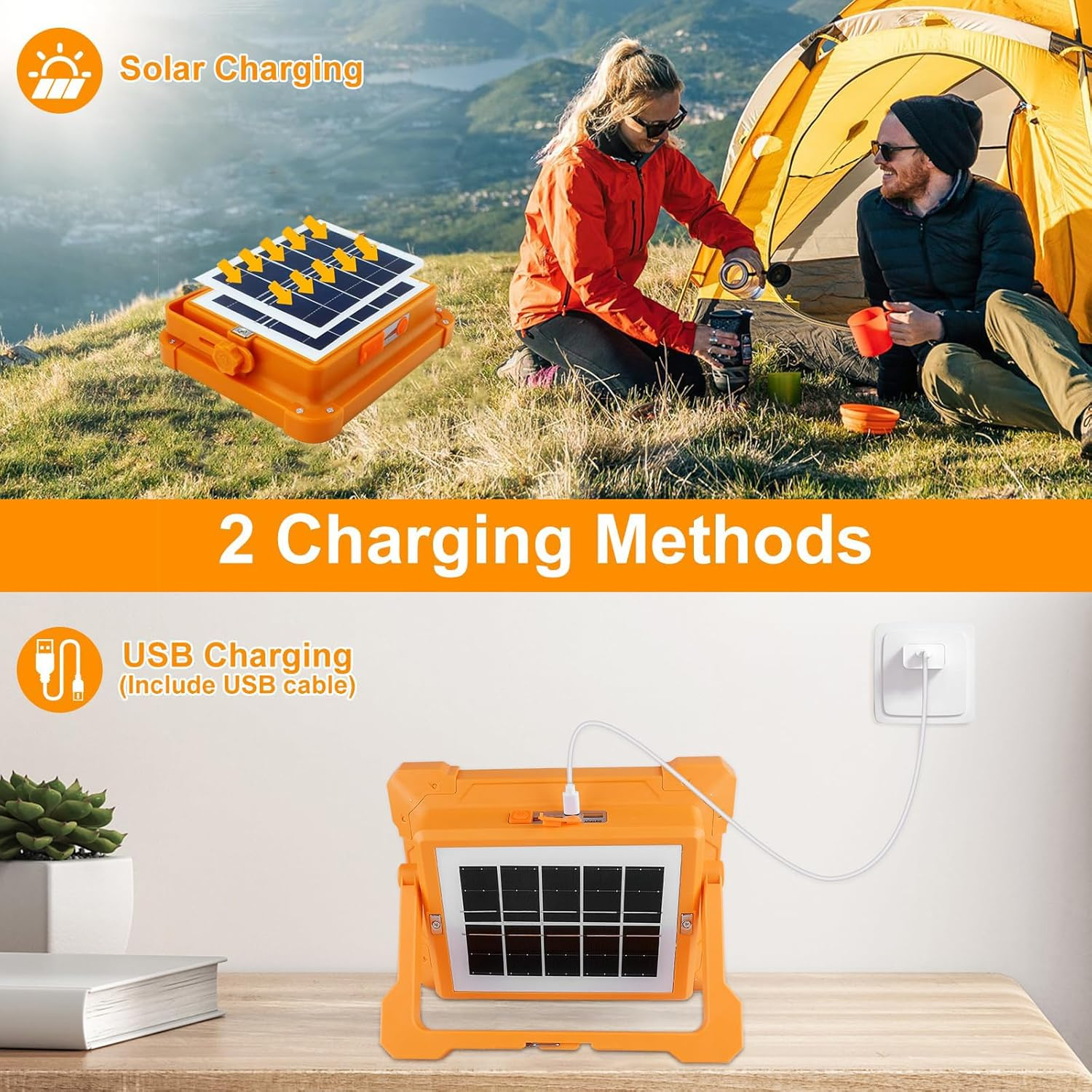 LED Solar Work Light 100W Rechargeable 4800Mah with 5 Lights Modes IP66 Waterproof, Portable Magnetic Outdoor Working Light for Emergency Camping Garage Car Repairing Construction Site Lighting image number 6