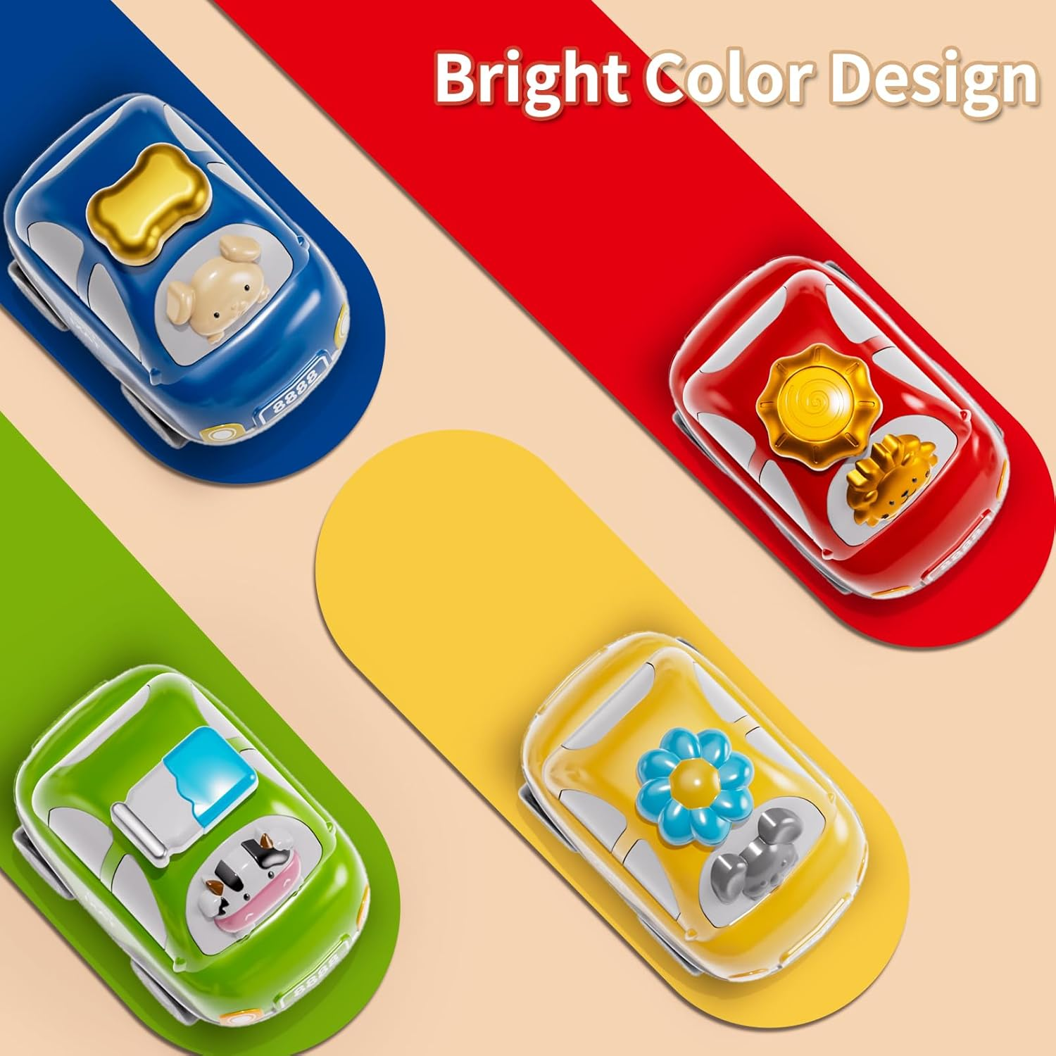 Baby Toy Cars for Toddler 1-3, 4PCS Push Cars Toys for 1 2 3 Years Old Toddlers Babies, Toddler Baby Toy Cars 1 2 3 Years Old Boys Birthday Gifts