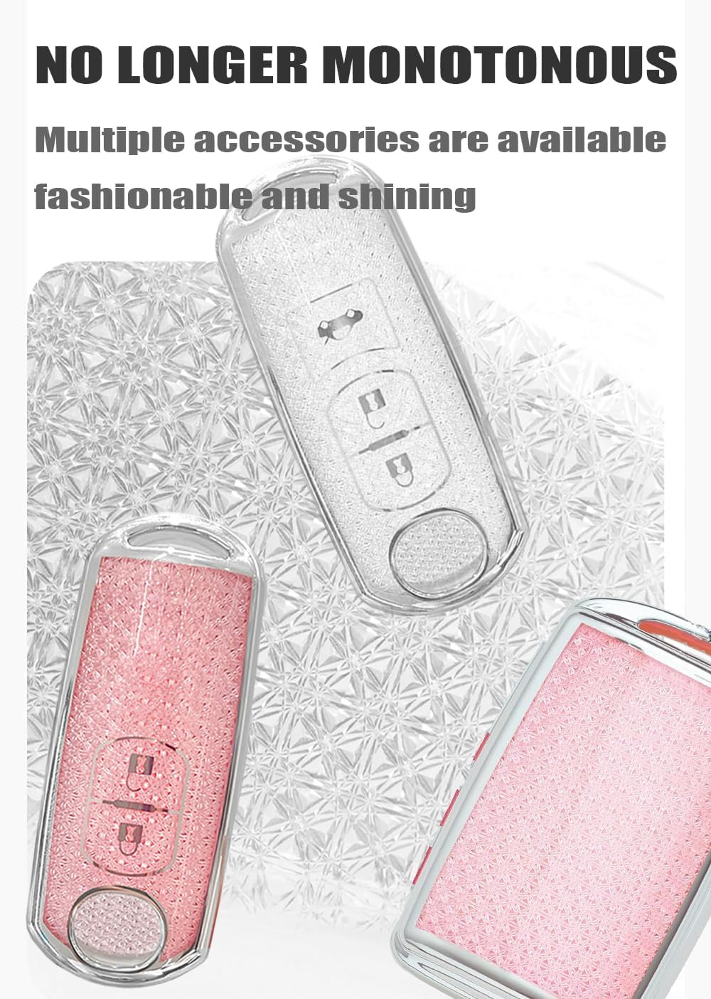Ontto TPU Car Key Fob Cover Fit for Mazda 2 3 6 CX3 CX4 CX5 CX6 CX7 CX8 CX9 CX-30 CX-50 CX-70 CX-90 MX-30 MX-5 Atenza Axela Key Case Holder Keychain Shell Keyring Bag Bling Accessories Pink A image number 1