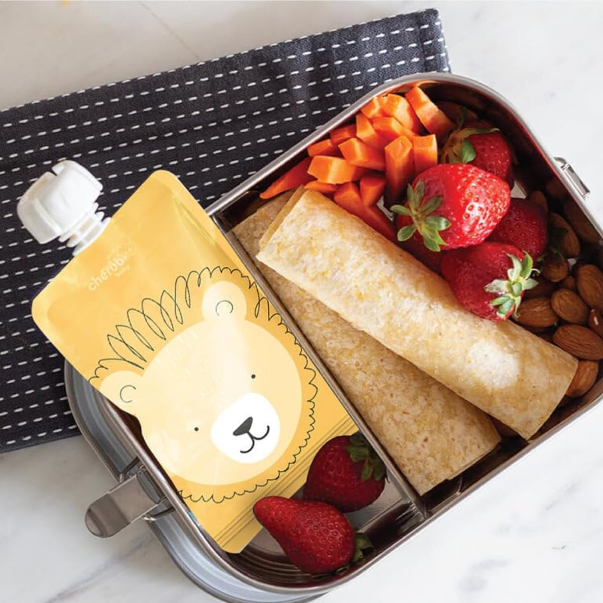 Cherub Baby Refillable Food Pouches 5 Pack 150Ml Leakproof Freezer Safe Bpa-Free Squeeze Bags for Toddler Baby Snacks Reusable Easy Fillable Animal Printed Pouch for Homemade Smoothies Purees Yoghurt image number 4