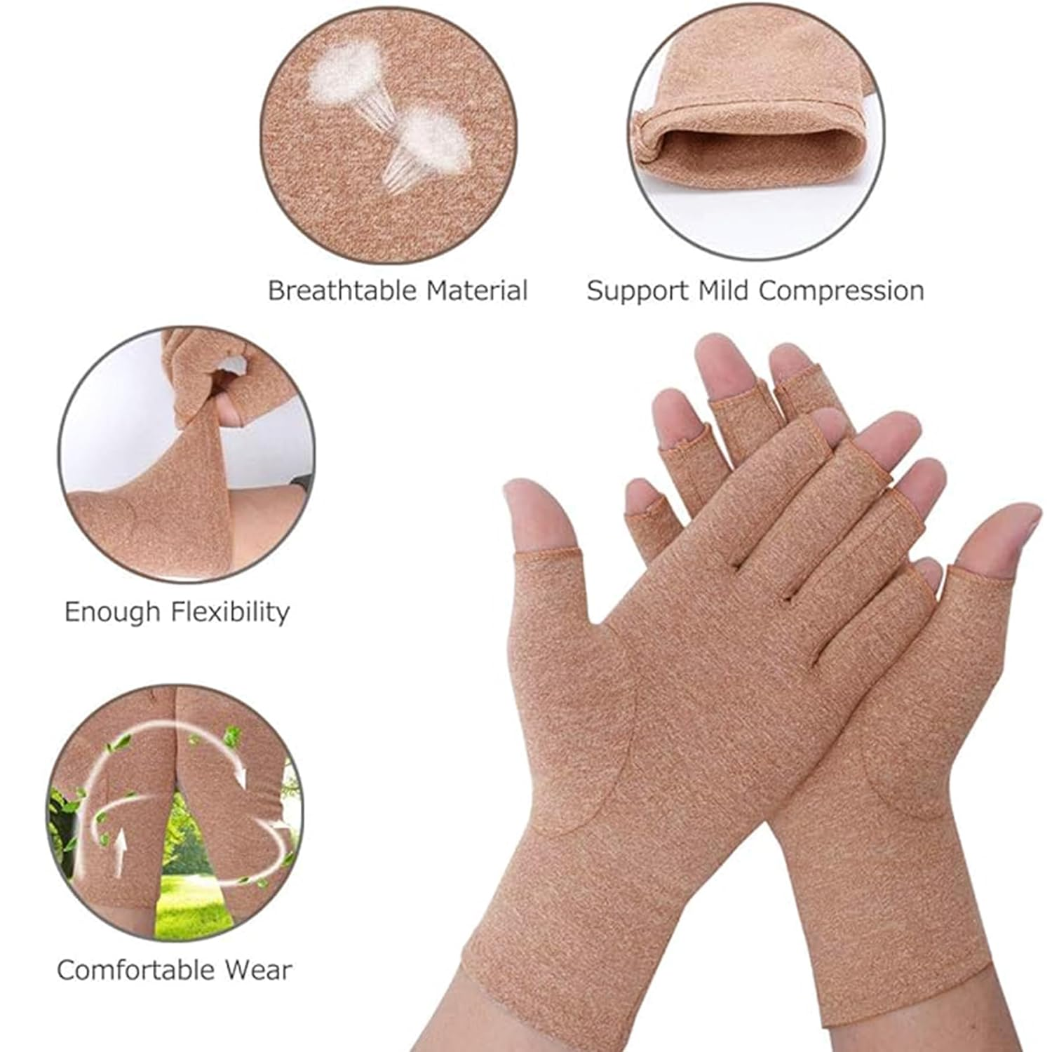 Rheumatoid Arthritis Gloves - Compression Fingerless Joint Pain Relief Hand Mitten Warmth Gloves Carpal Tunnel for Women Men image number 3