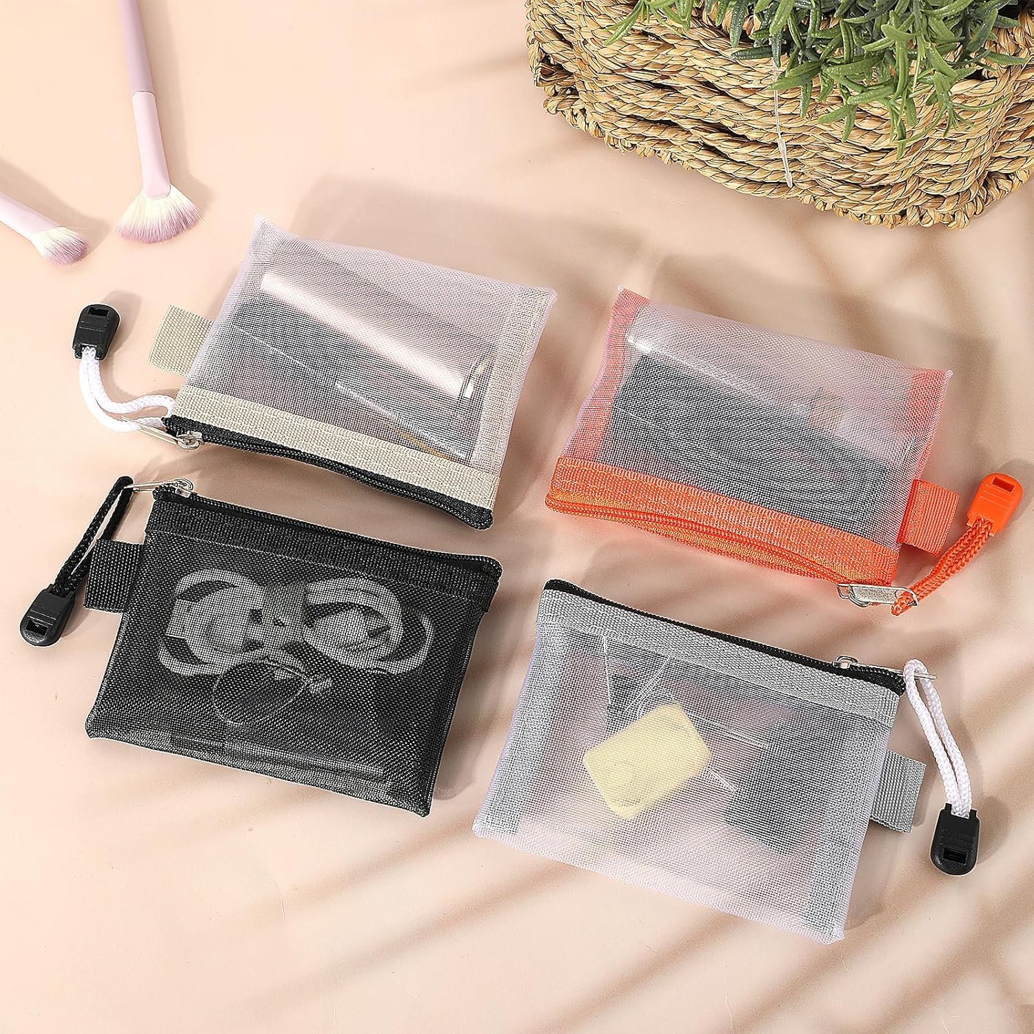 Mini Zipper Mesh Bags, 12Pcs Black Mesh Makeup Bags Nylon Cosmetic Pouch with Zipper, Nylon Mesh Coin Purse Small Zipper Pouch for Lipstick Key Credit Card image number 1