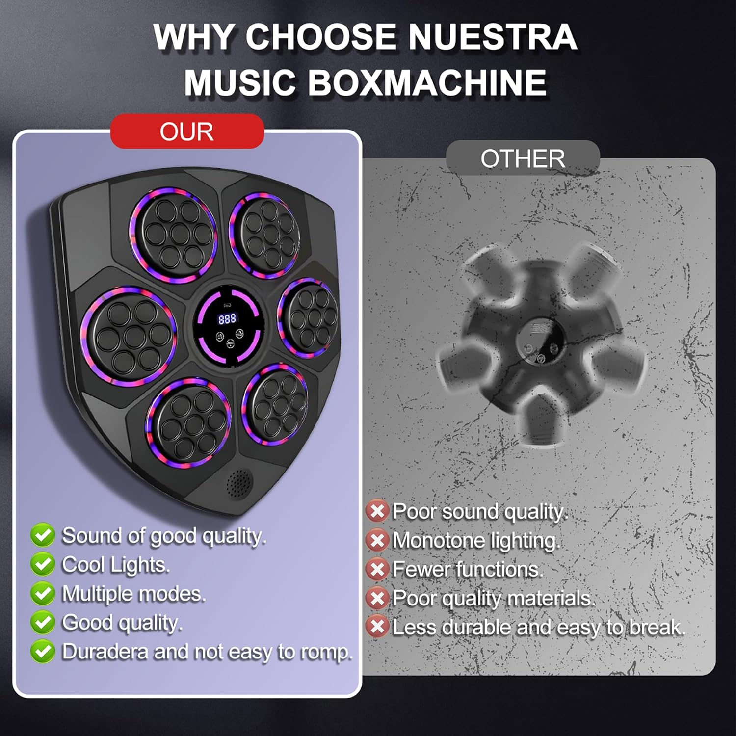 Music Boxing Machine, Bluetooth Smart Music Boxing Machine Equipped with Parent Child Boxing Gloves, Punching Machine, Punching Bag, Home Gym Equipment image number 2