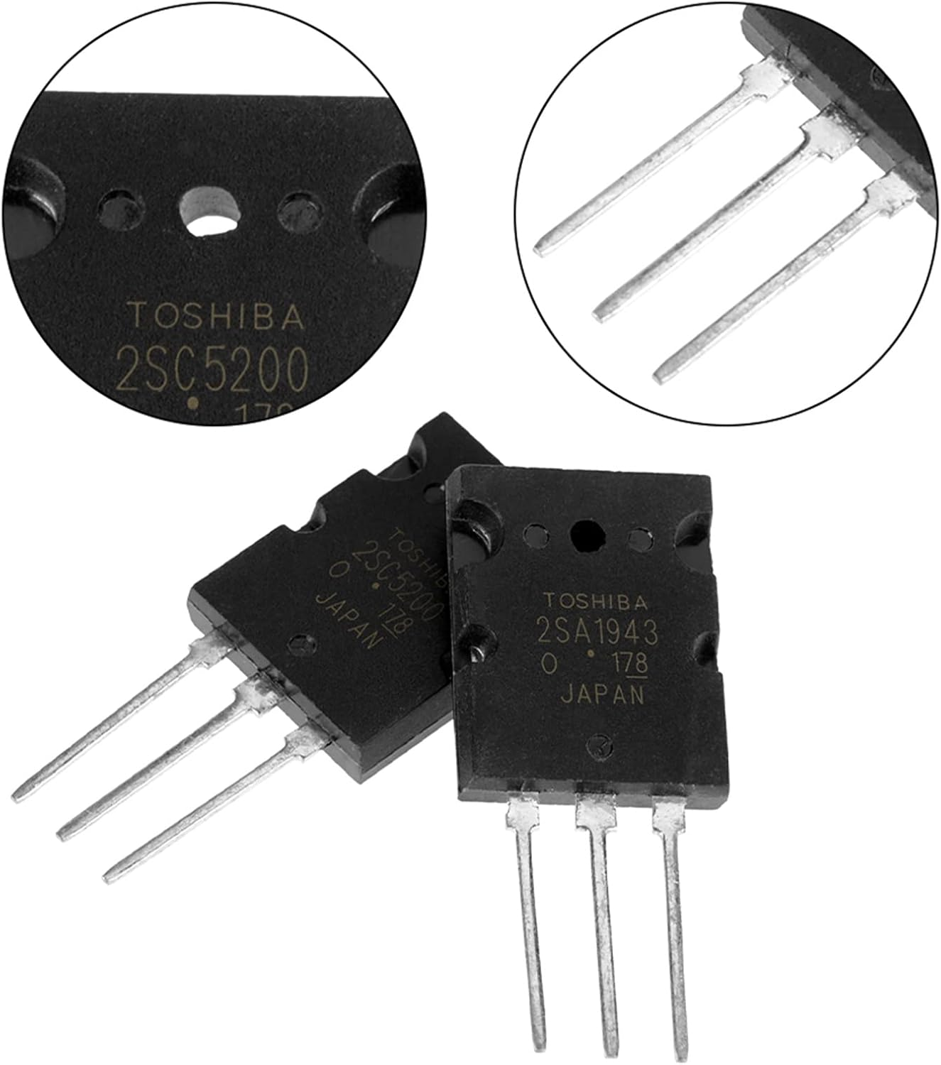 Silicon Epitaxial Power Transistor, Black 2SA1943 2SC5200 Power Transistor High Power Matched Audio Transistor Silicon Precision Replacement Black image number 1
