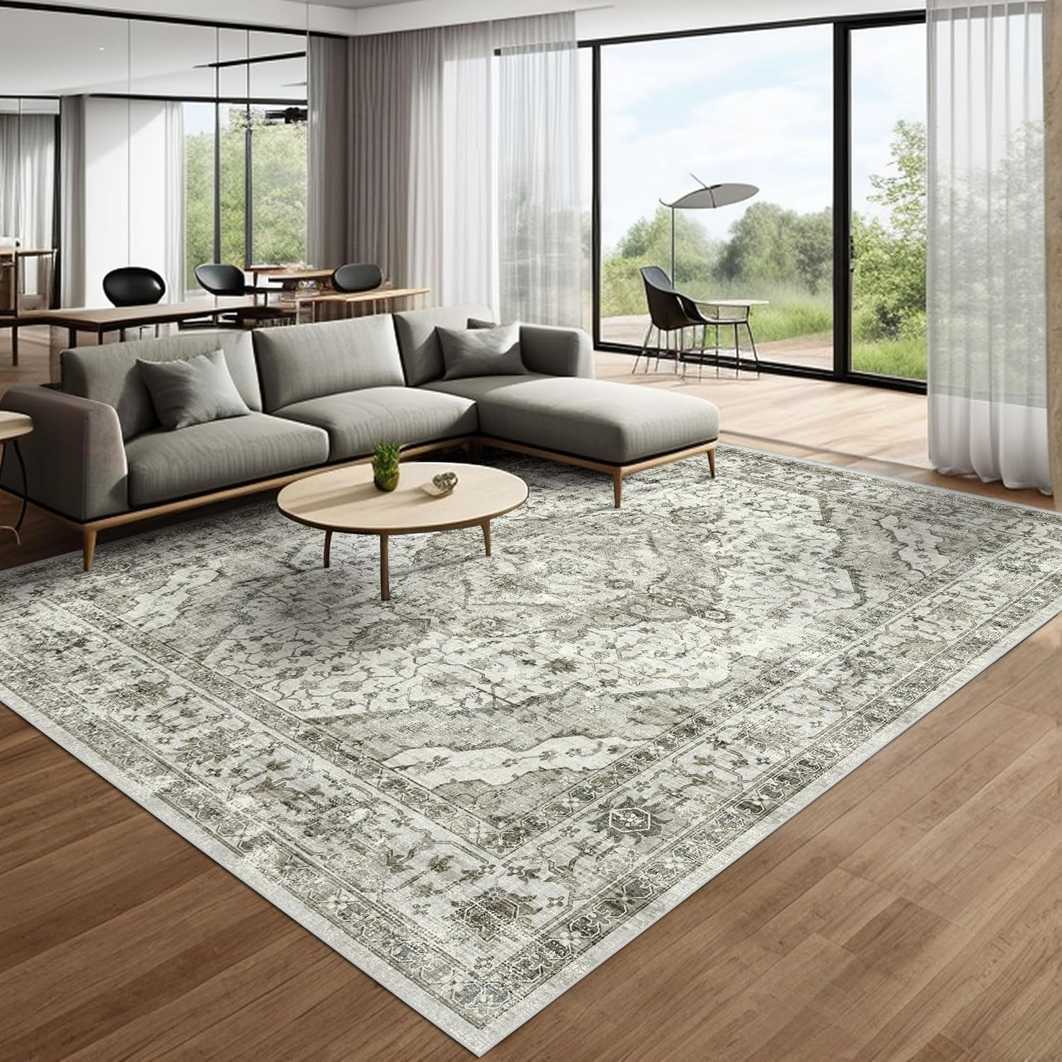 Area Rugs for Living Room Boho Large Area Rug Vintage Machine Washable Rugs Carpet Non-Slip Distressed Carpet Area Rugs Print Floor Rug Mat for Livingroom,Bedroom, Office (Creamgreen, 200X300CM) image number 3