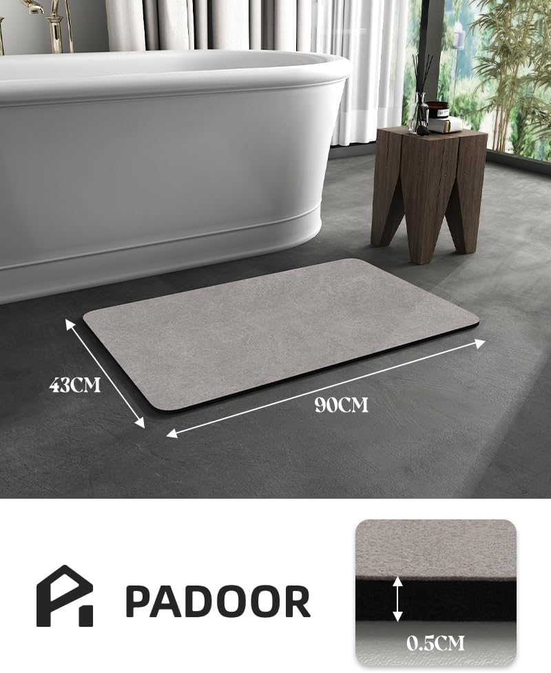 Bath Mat Rug-Rubber Backing Non Slip Quick Dry Absorbent Thin Bathroom Rugs Fit under Door-Faux Suede Surface Bathroom Floor Mats-Shower Rug for in Front of Bathtub Shower Gray 43X90 image number 4