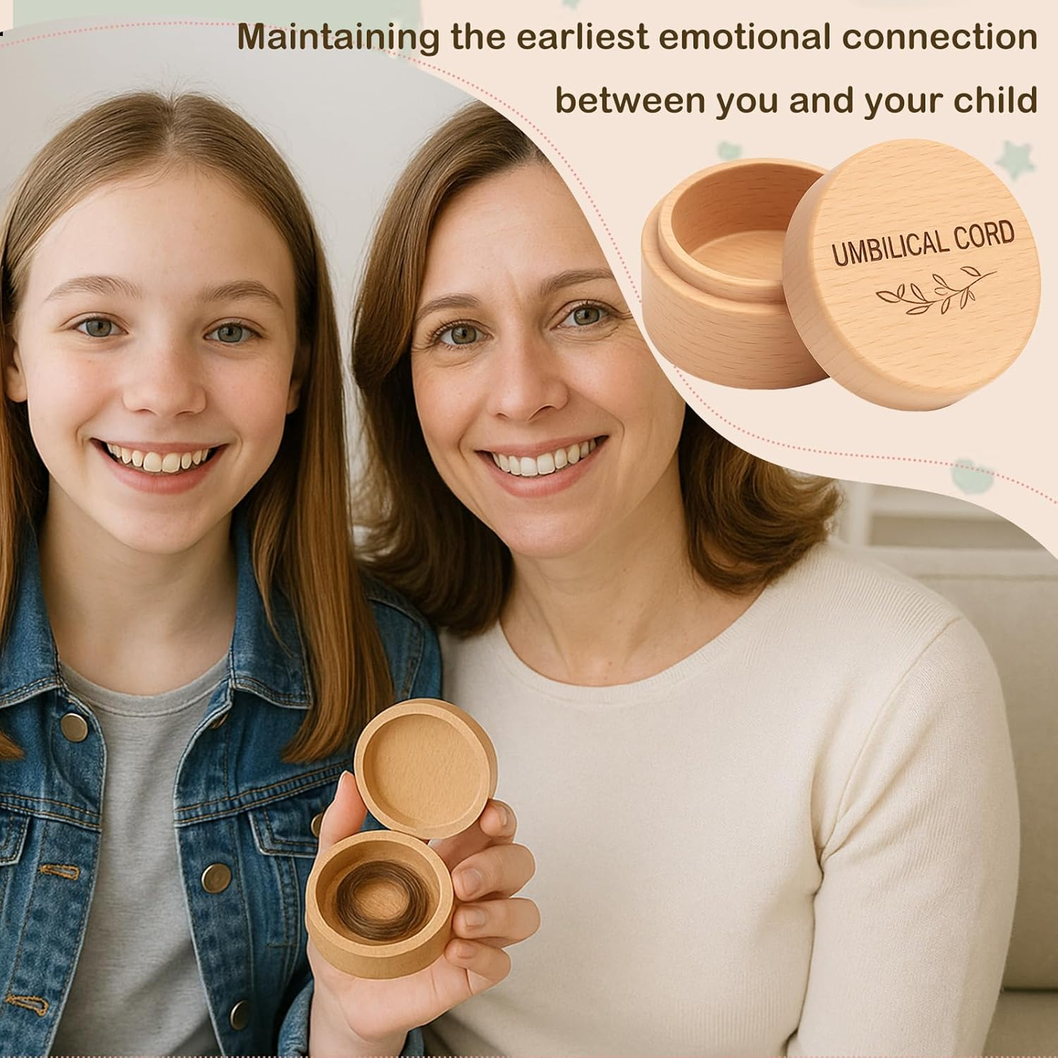 Ajcotahm Umbilical Cord Keepsake Box Wooden Cute Fetal Hair Memorial Tooth Box Kids Lost Teeth Storage Durable Baby Keepsake Gift for Christening Gift Baby Shower Pregnancy image number 4