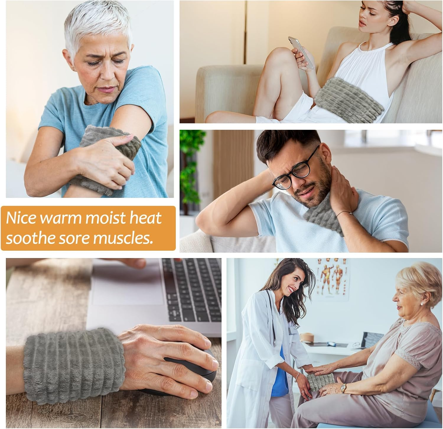 Microwave Heat Pack for Neck Shoulder Back Pain Relief, 40 * 18Cm Large Heated Wrap Microwavable Heating Pad with Moist Heat Therapy, Warm Compress Flaxseed Wheat Bag for Cramps