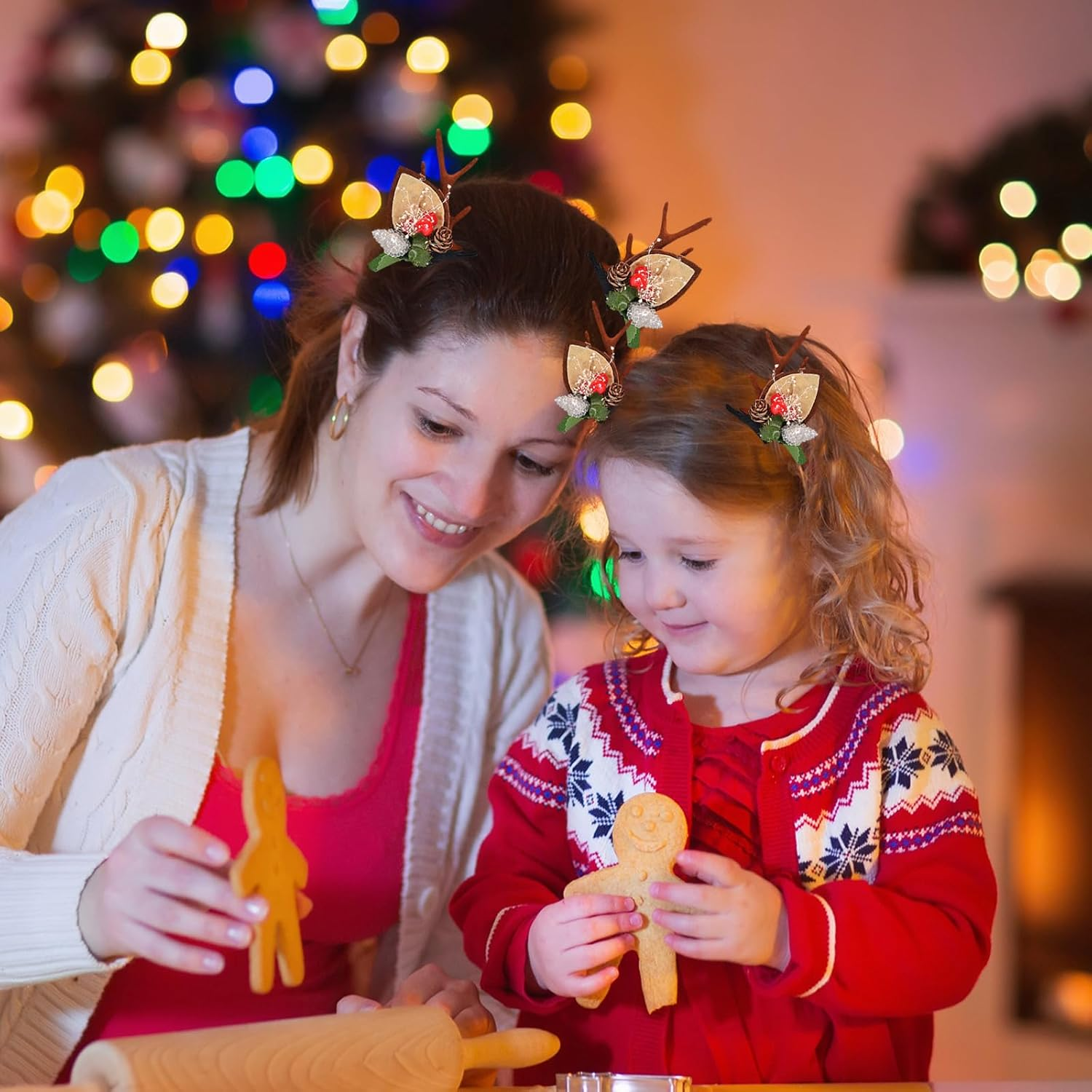 LATEEFAH Christmas Reindeer Antler Headband Christmas Tree Hair Clips Deer Headband Hair Accessories image number 3