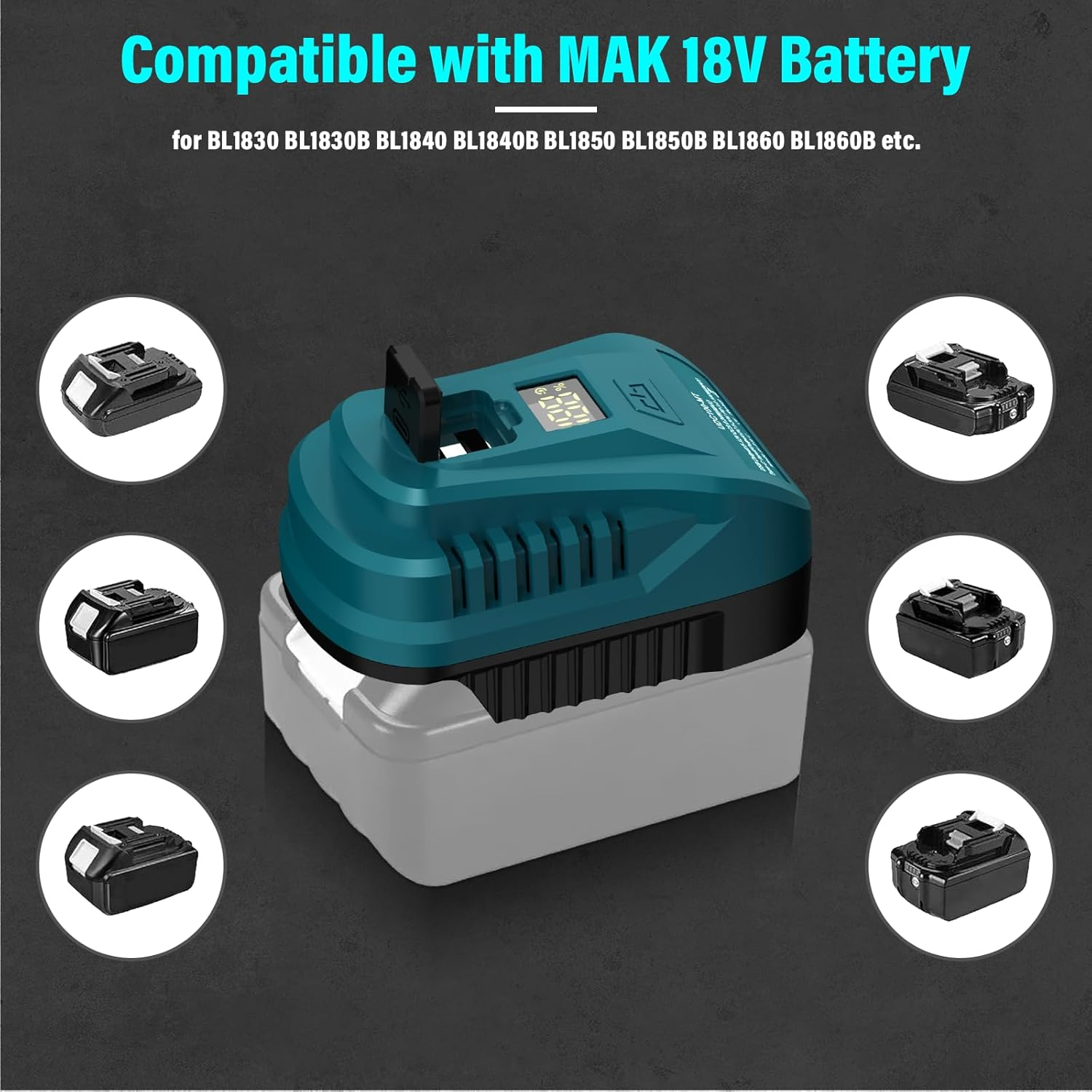 Portable USB Charger for Makita 18V Battery with USB C PD2.0 100W(Max) Output,Can Charge Battery,For BL1830 BL1850 BL1860 Battery Charger with 1 Type-C Port for Phone Charger Adapter