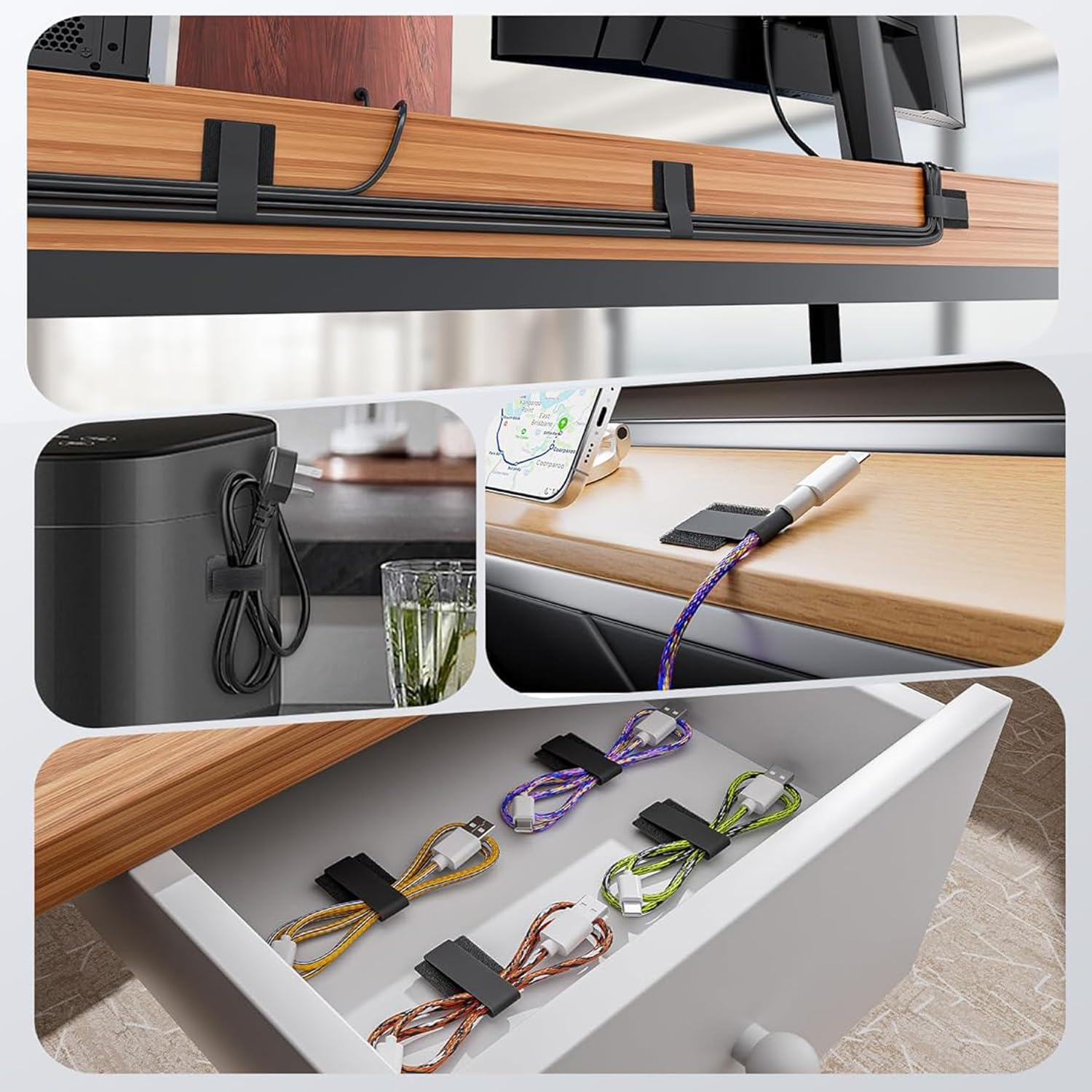 Shengsenfu 100 PCS Self-Adhesive Hook Sticky-Back Cord Organizer for under Desk Cable Management, Adjustable Nylon Wire Organizer for Home and Office, Adjustable Cable Management Reusable Cable Clips image number 5