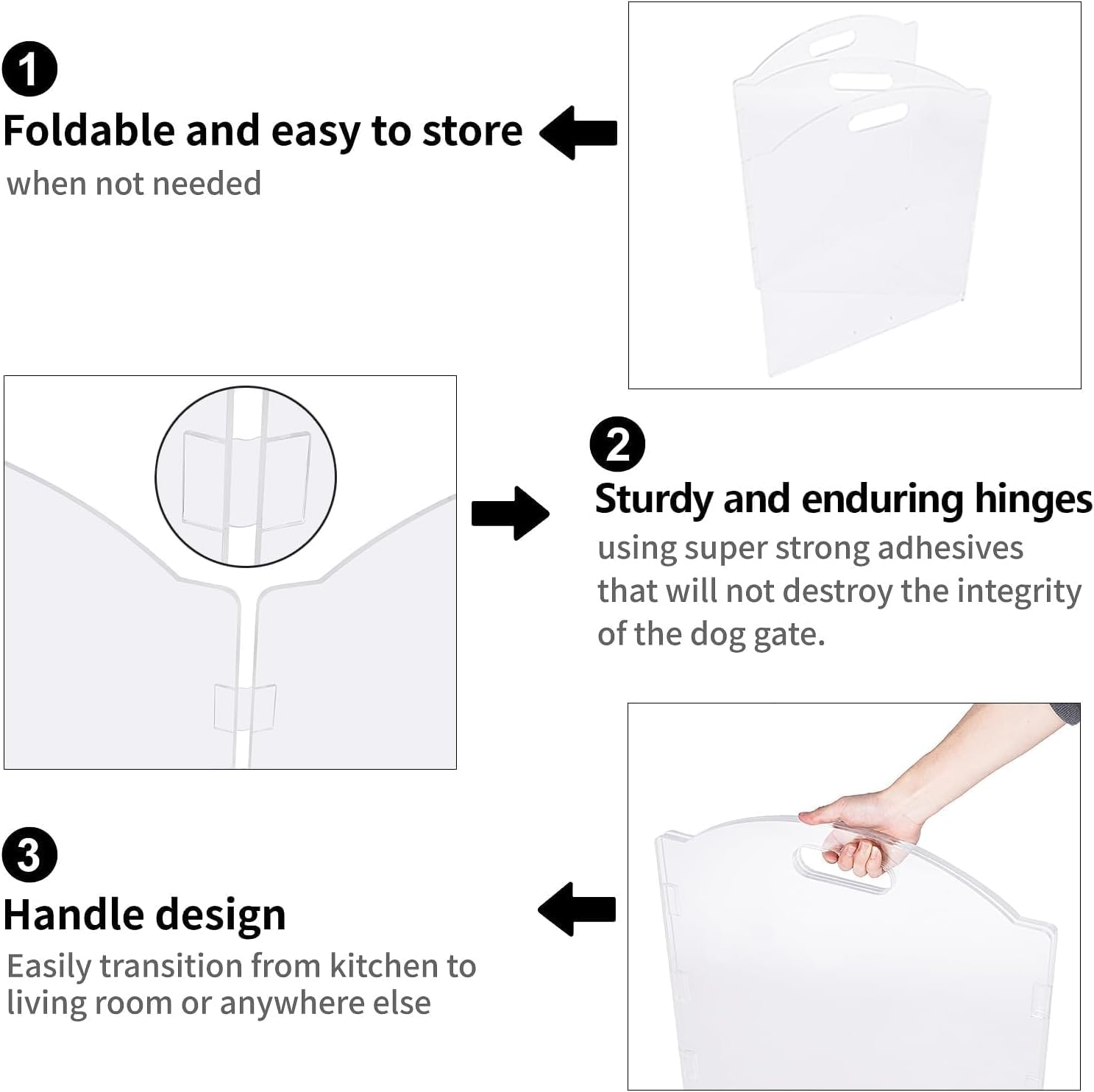 QYINXIU Acrylic Dog Playpen, 3 Panels Foldable Clear Dog Gate Indoor with Handles, Free-Standing Pet Fence for Doorways Dog Pen for Medium Dogs Puppy Cat Rabbit Accessories-60X24Inch image number 5