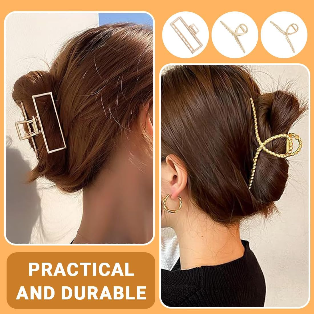 3 Pack Hair Claws for Thick Heavy Hair, Large Non-Slip Hair Clips Claw Clamp, Strong Hold Claw Clips for Long Hair, Fashion Hair Styling Accessories for Women and Girls image number 5