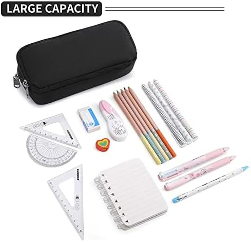 Della Gao Pencil Case Girls Large Aesthetic for Men and Women, Black, L, Minimalist - Black image number 2