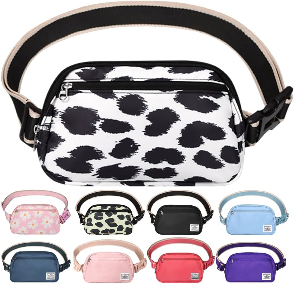 Dmluna Small Crossbody Bags for Women Trendy, Lightweight Fanny Pack for Women & Men, Mini Belt Bag, Waist Bag with Adjustable Strap for Running Workout Traveling, Z - Black/White Leopard, Small, - Beige image number 5