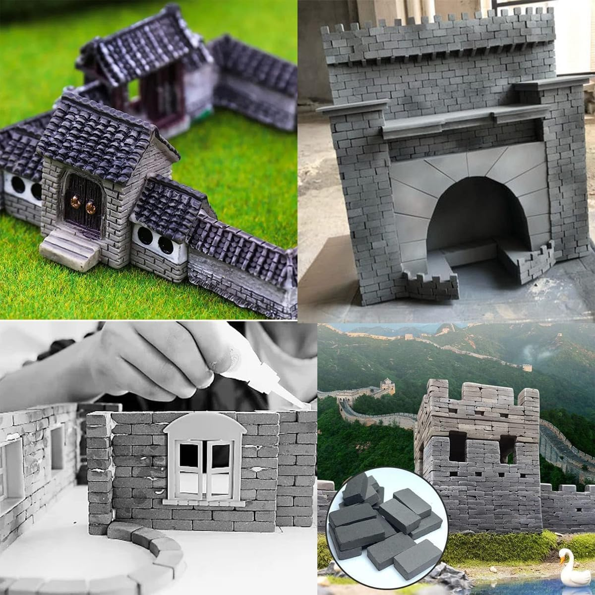 500 Pieces 1:16 Scale Mini Building Blocks DIY Micro Architecture Grey Stones 16X08X045Mm for Crafts and Models image number 3