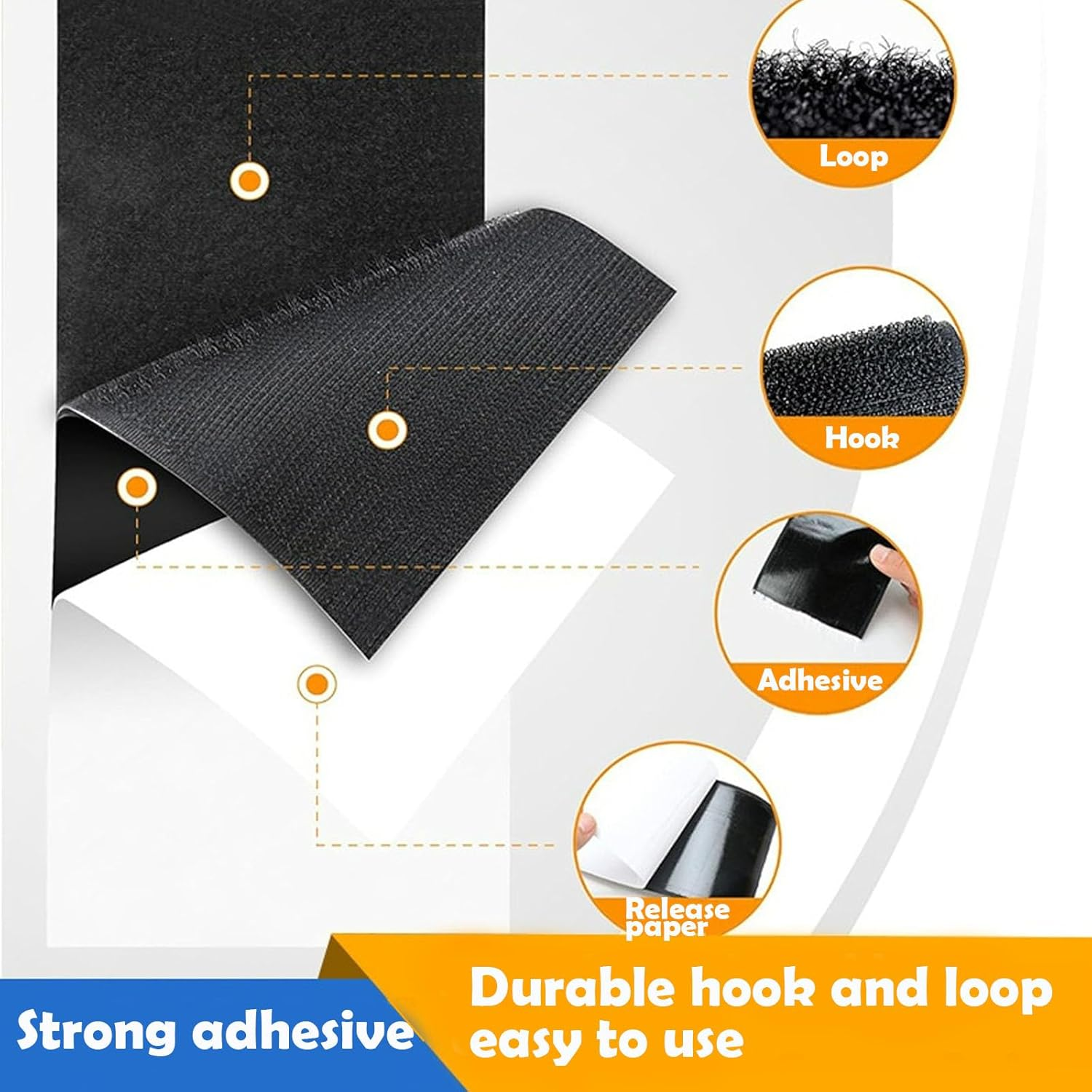 4" X 9' Heavy Duty Hook and Loop Tape - Self Adhesive Rug Grip, Non-Slip Couch Cushion Pads, Anti-Slip Furniture Tape, Strong Hold for Carpets, Rugs & Home image number 5