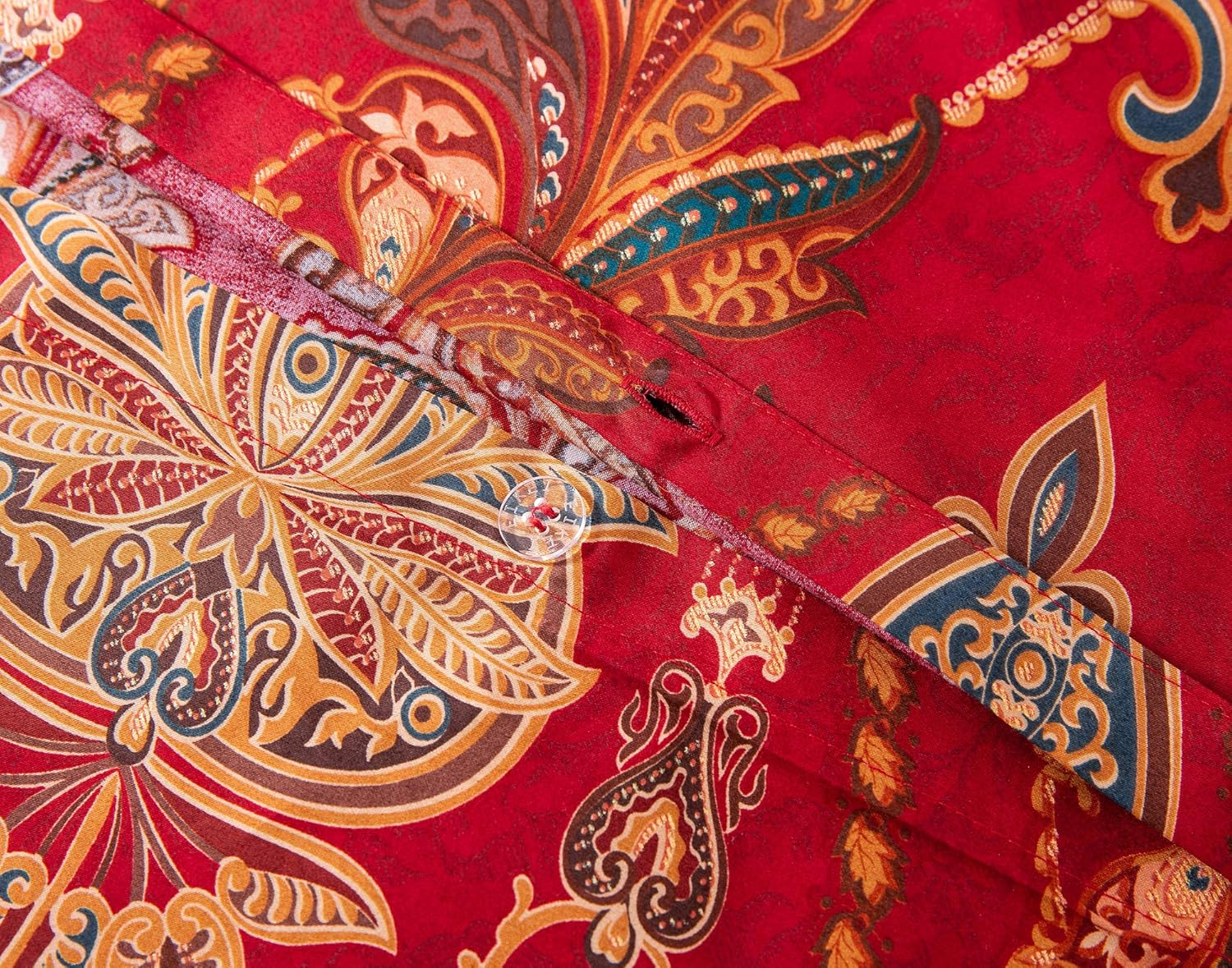 Eikei Italian Bohemian Paisley Duvet Cover 3Pc Set Boho Bedding Boteh Damask Medallion 400TC Egyptian Cotton Sateen Luxury European Traditional Style Bed Linen (Red Teal, Super King) image number 3