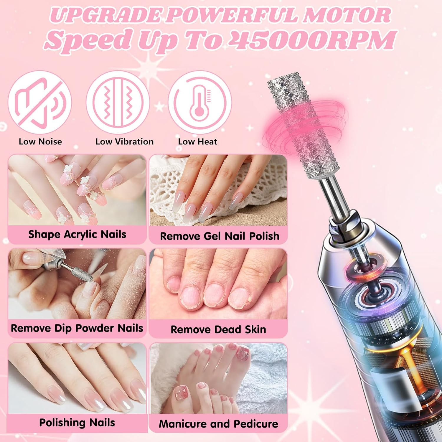 Vautvis Electric Nail File, Nail Cutter for Gel Nails, 2-In-1 Professional Electric Nail Cutter, 45000 Rpm, Manicure Set, Electric Nail File, Gel Nails and Acrylic Nails image number 1