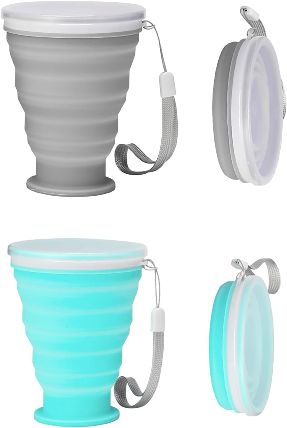 Lopsity 2PCS Silicone Collapsible Cup Travel Cup Folding Camping Cup with Lids Reusable Portable Mugs Cup with Lids for Travel Outdoor Sports Hiking (Grey+Blue) image number 1